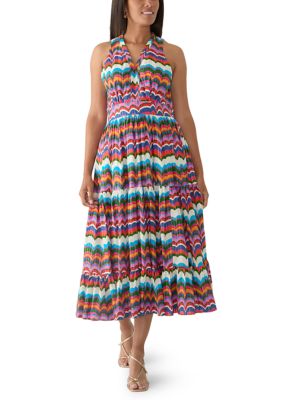 PHILOSOPHY BY REPUBLIC Women's Sleeveless Tiered Split Neck Print Dress