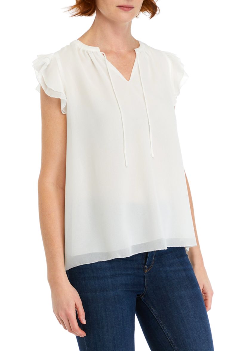 Womens Solid Ruffle Top