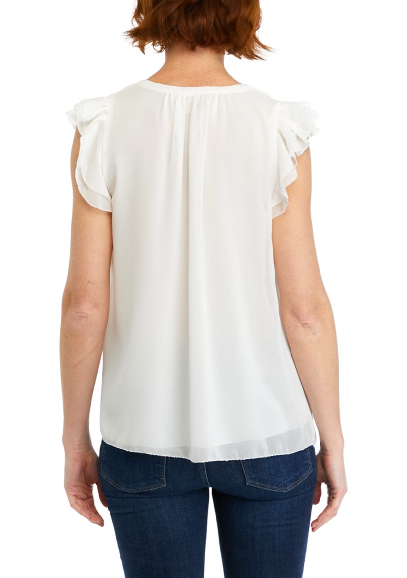 Womens Solid Ruffle Top