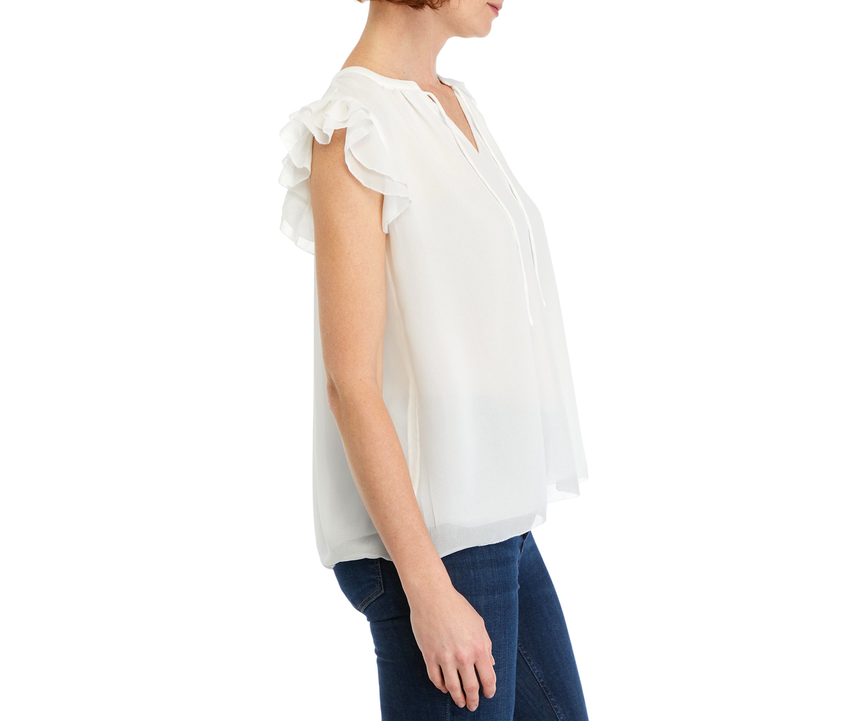 Womens Solid Ruffle Top