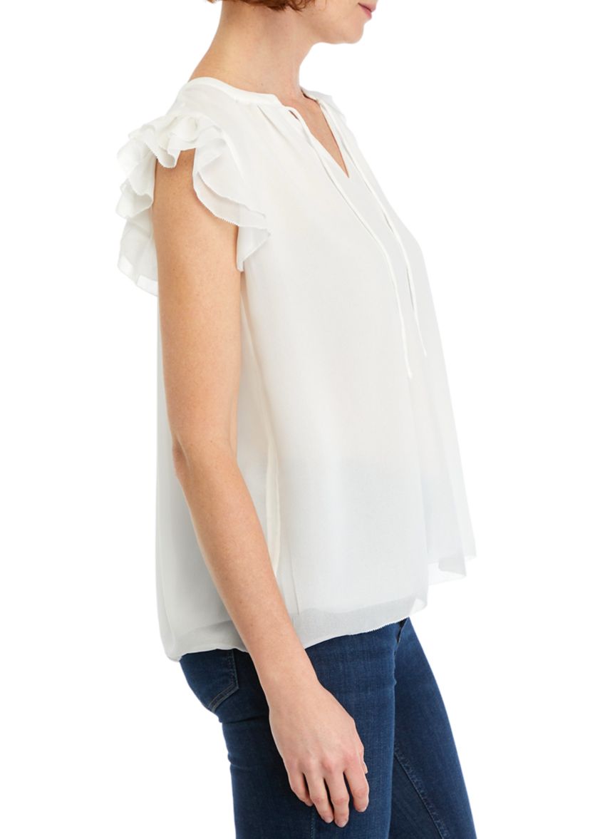 Womens Solid Ruffle Top