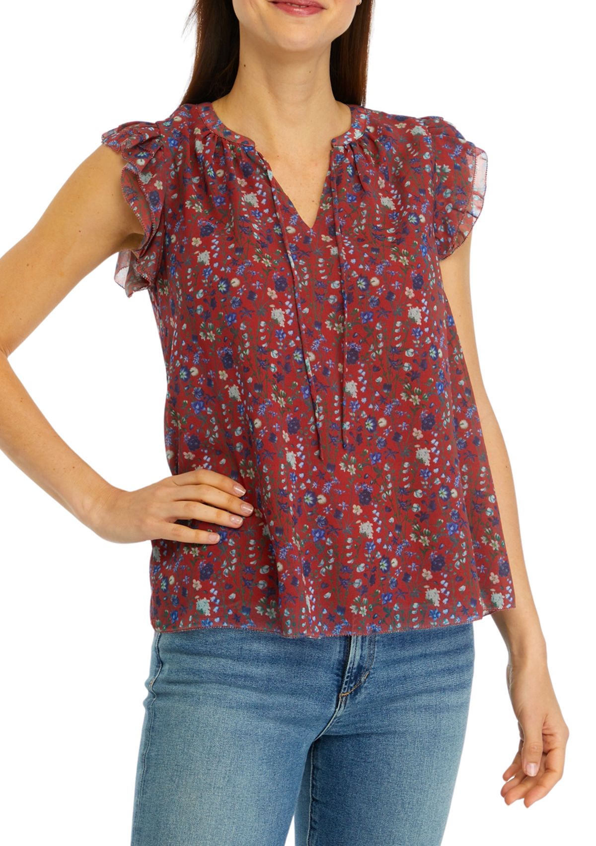 Womens Floral Printed Ruffle Top
