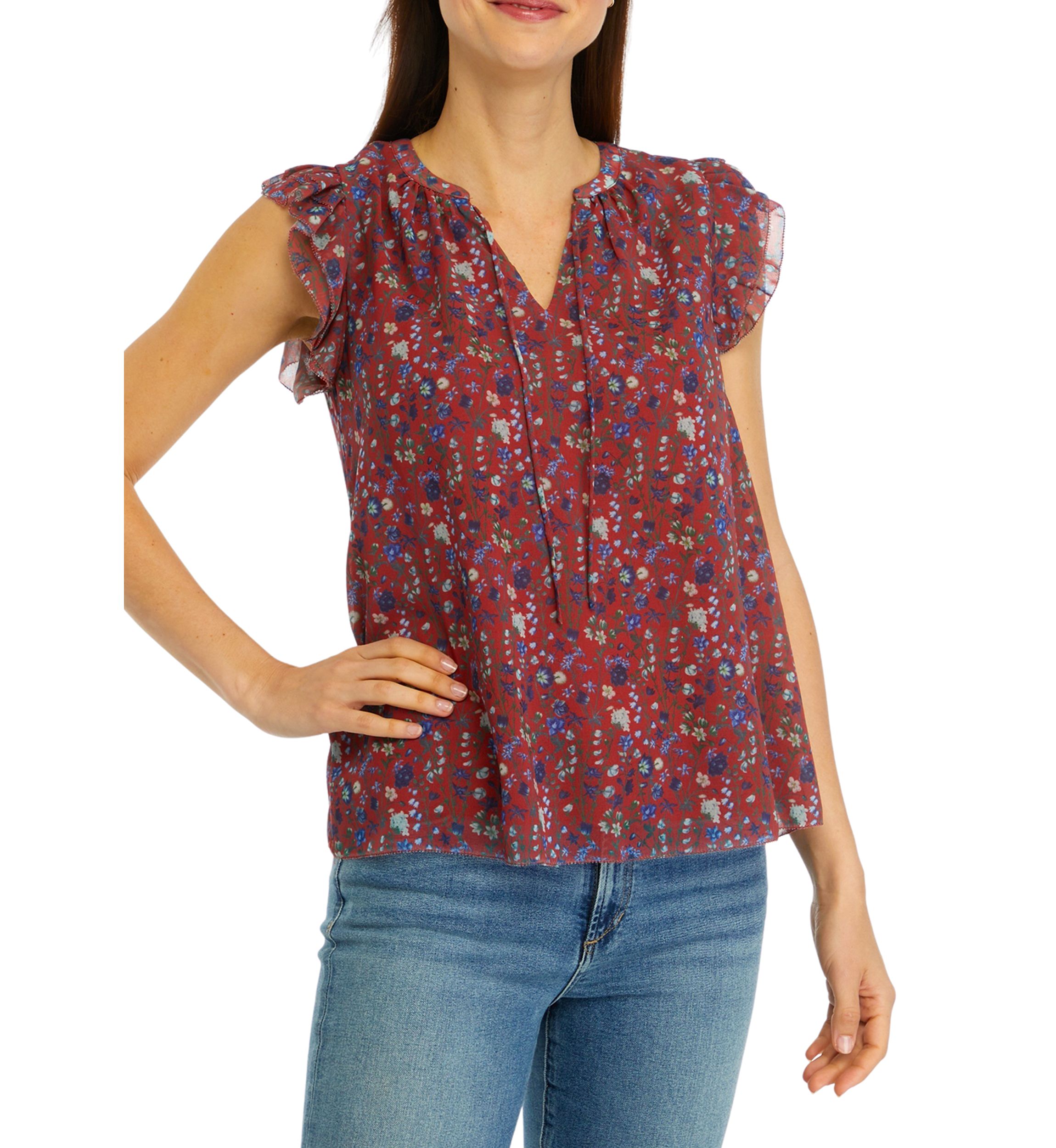 Womens Floral Printed Ruffle Top