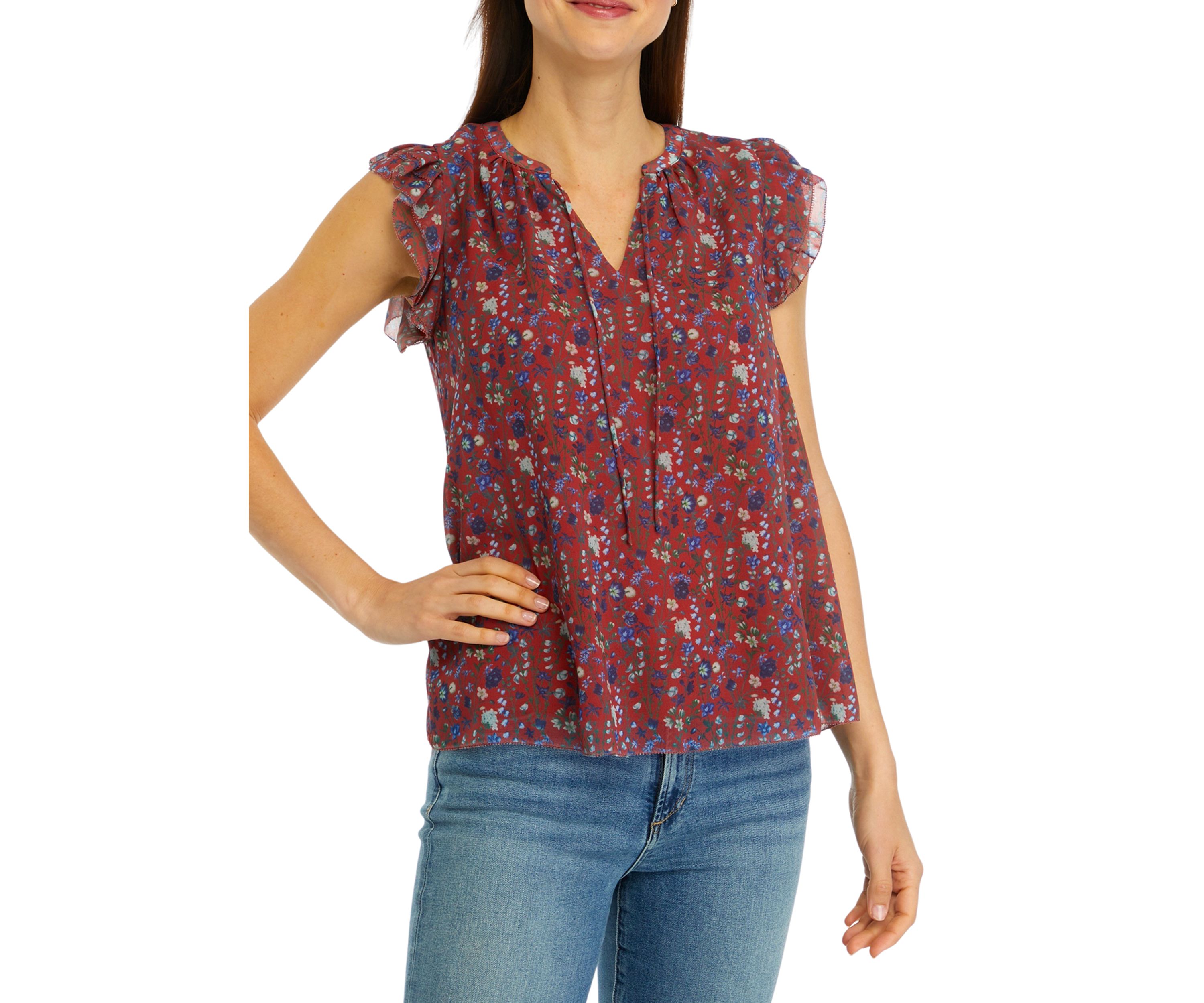 Womens Floral Printed Ruffle Top