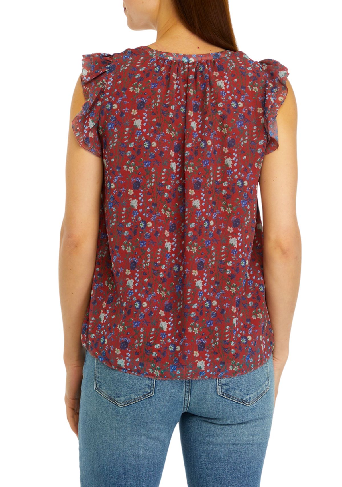Womens Floral Printed Ruffle Top