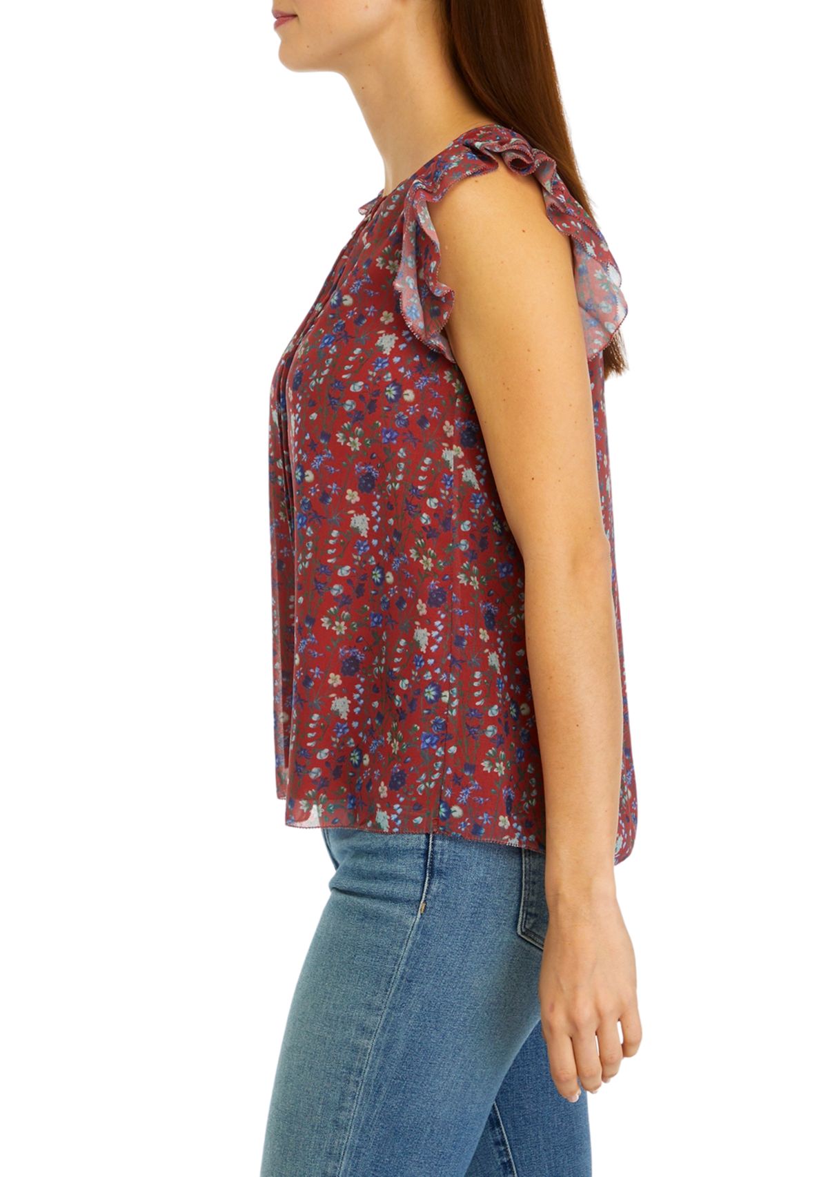Womens Floral Printed Ruffle Top