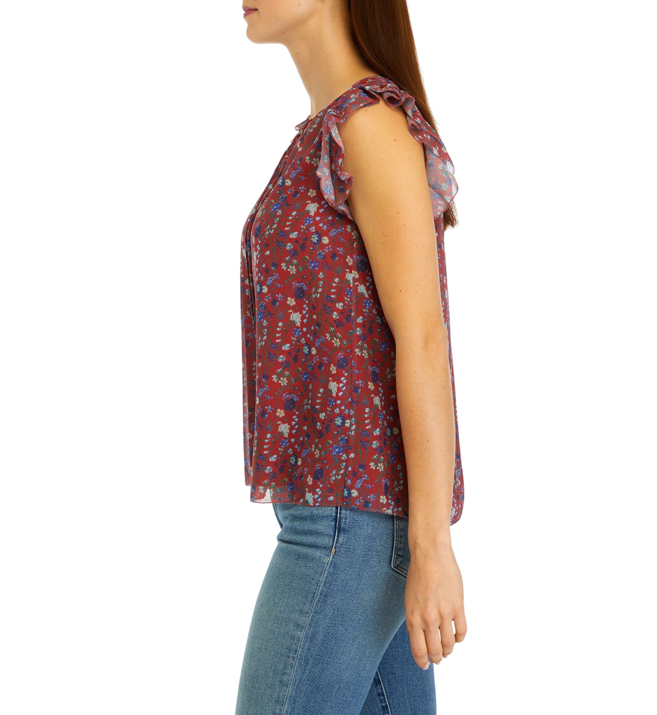 Womens Floral Printed Ruffle Top