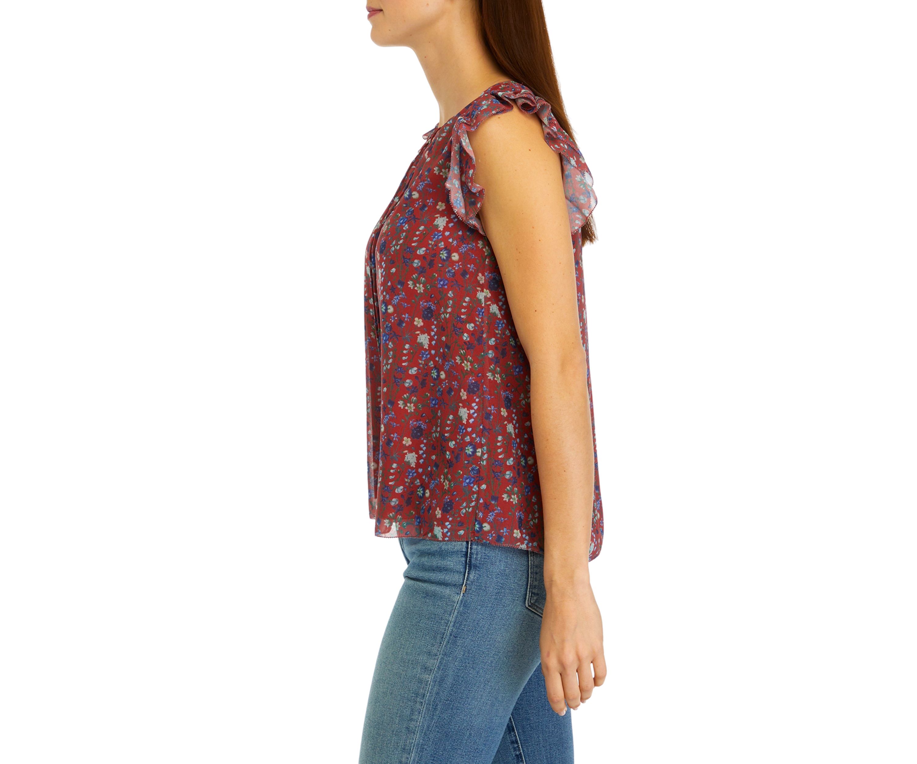 Womens Floral Printed Ruffle Top
