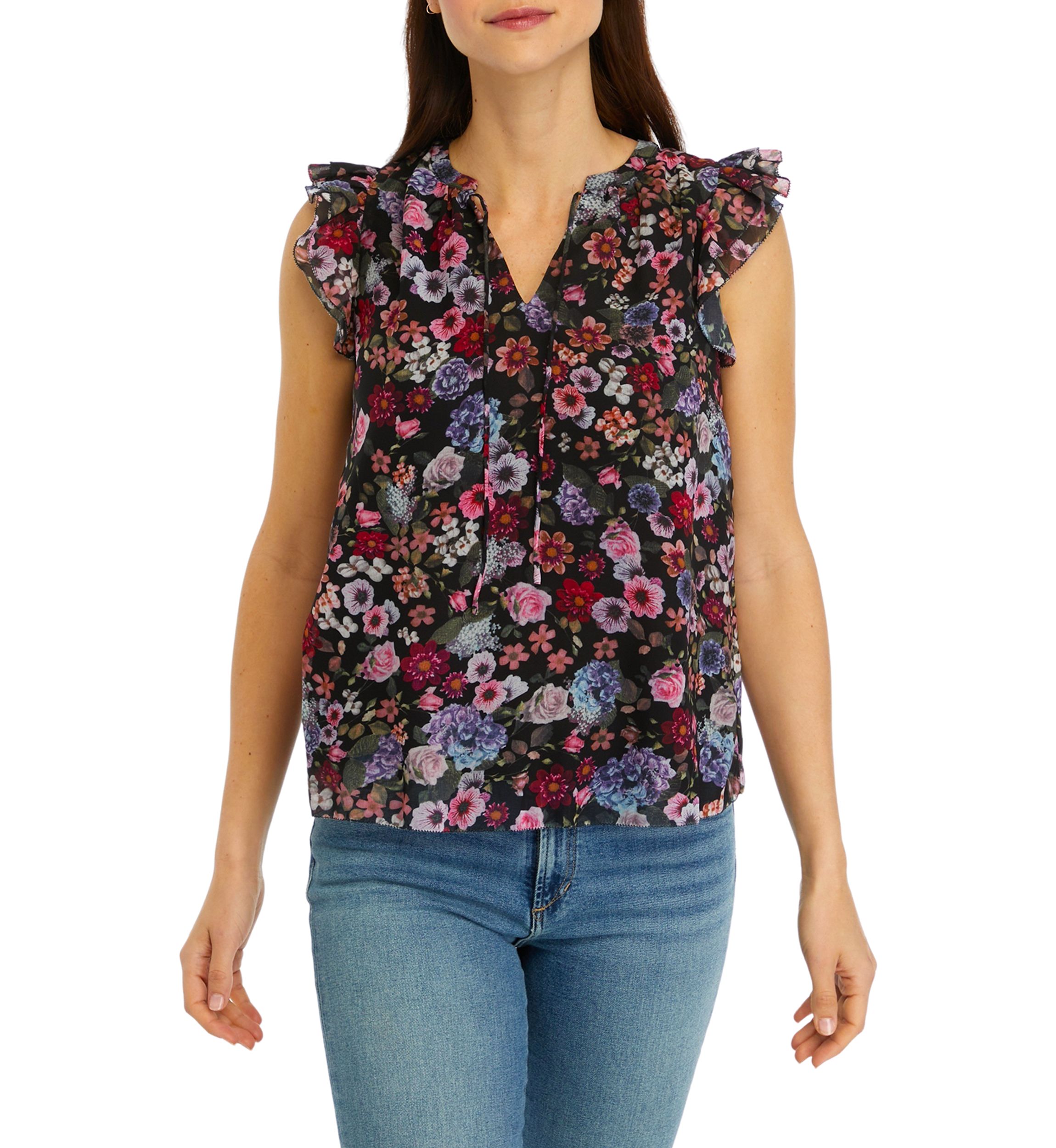 Womens Floral Printed Ruffle Top