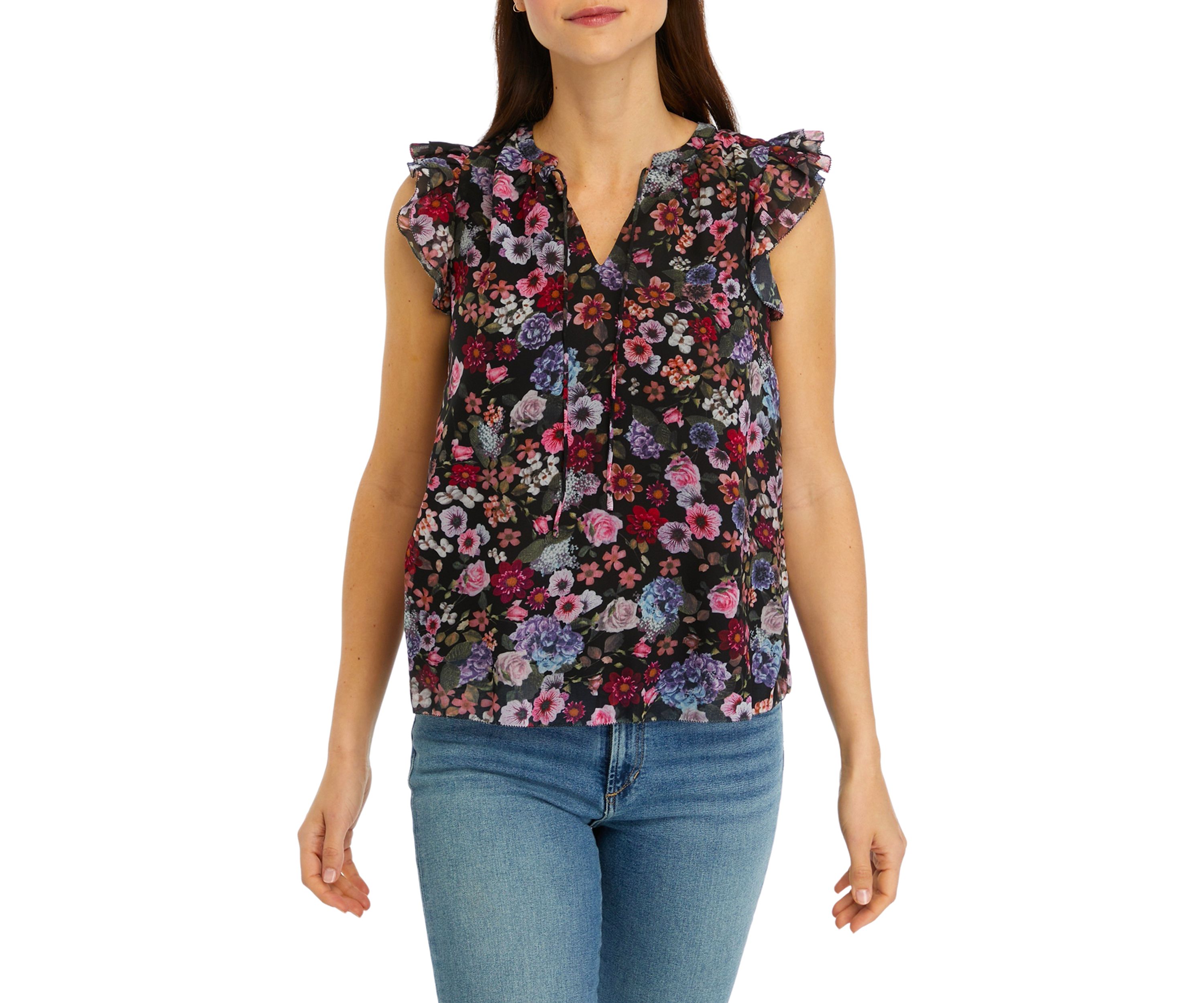 Womens Floral Printed Ruffle Top