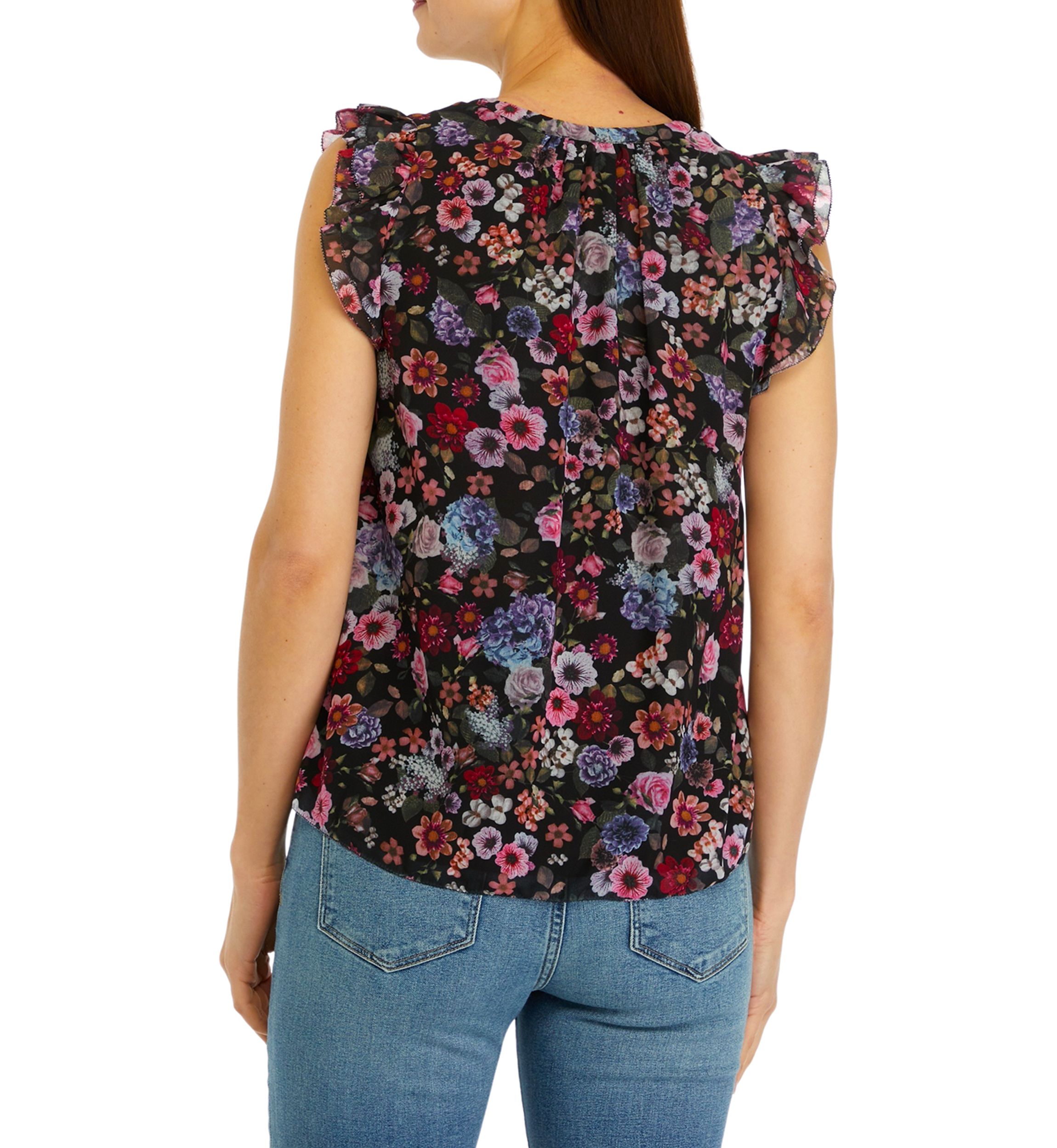 Womens Floral Printed Ruffle Top