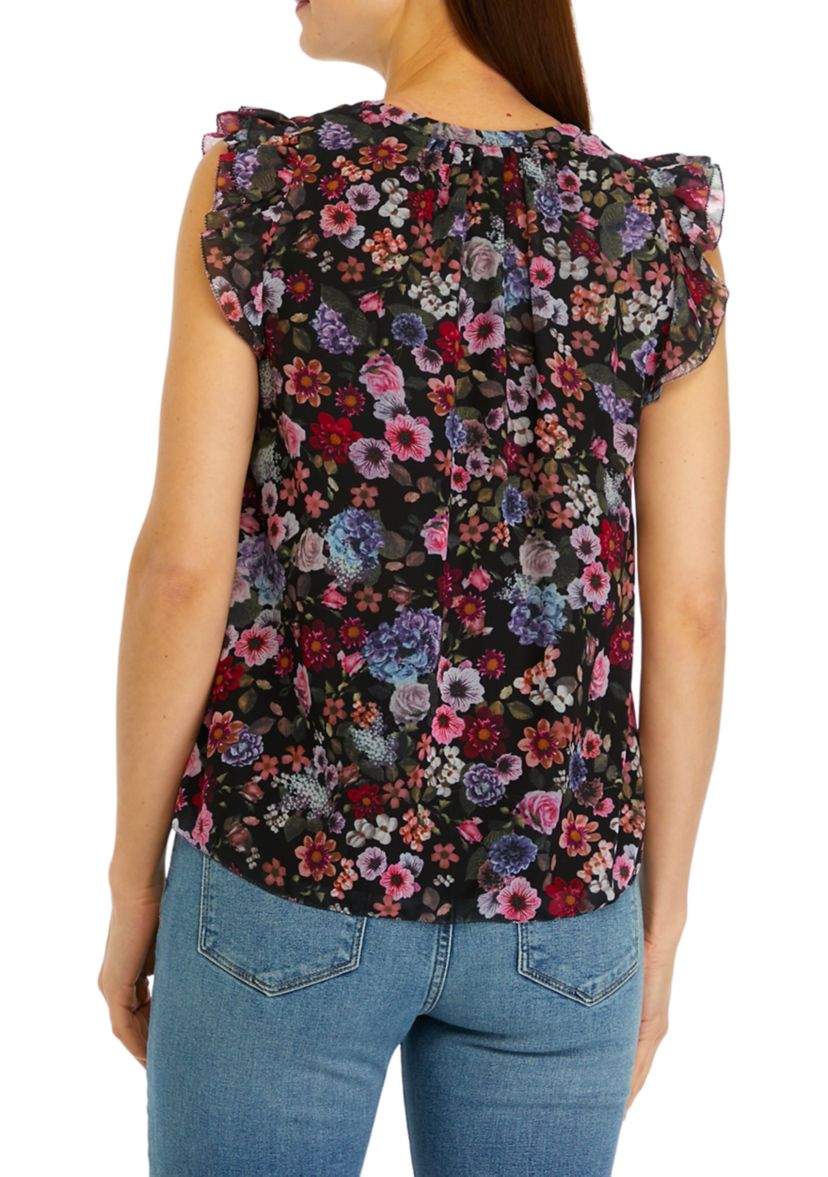 Womens Floral Printed Ruffle Top