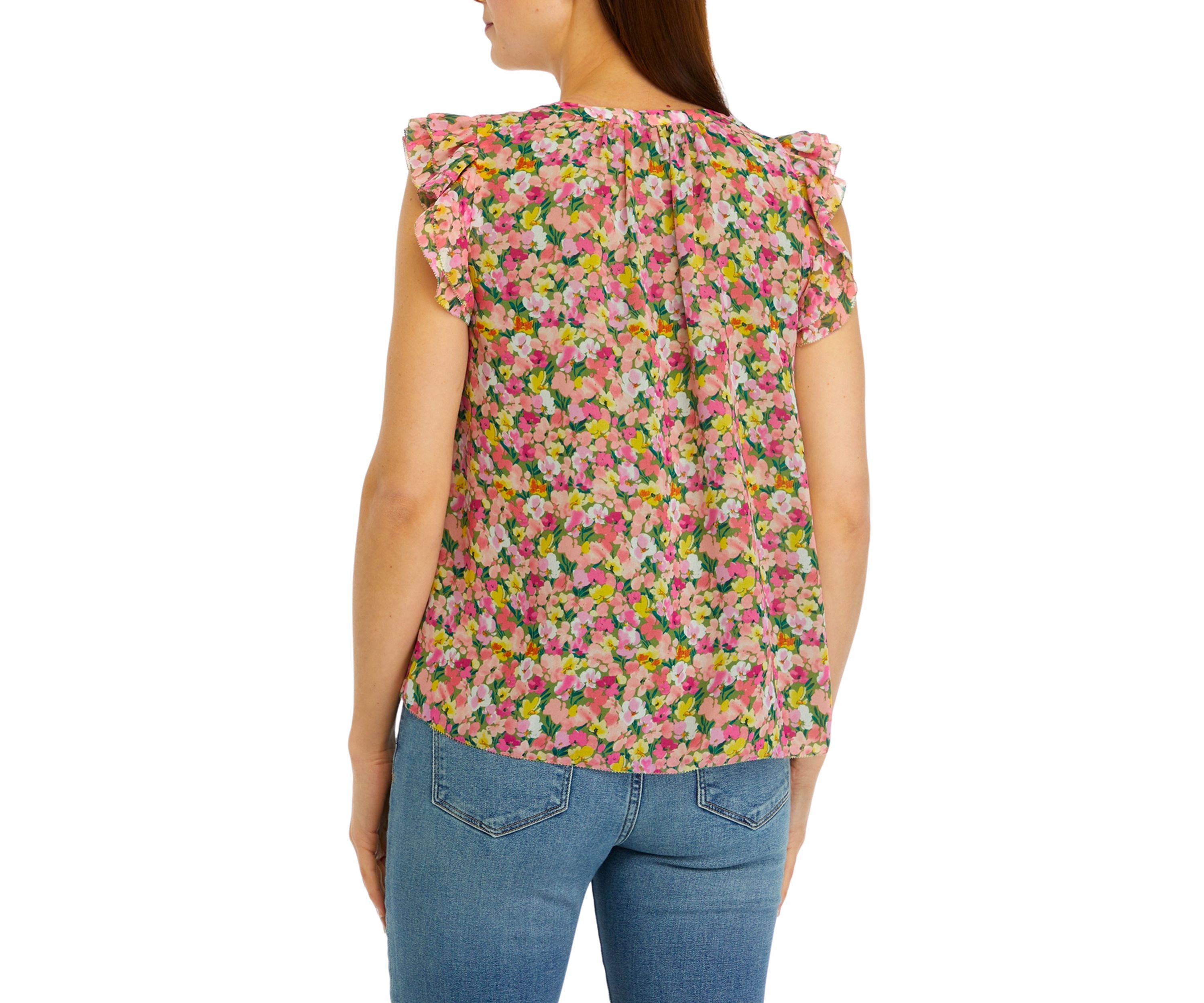 Womens Printed Flutter Sleeve Top