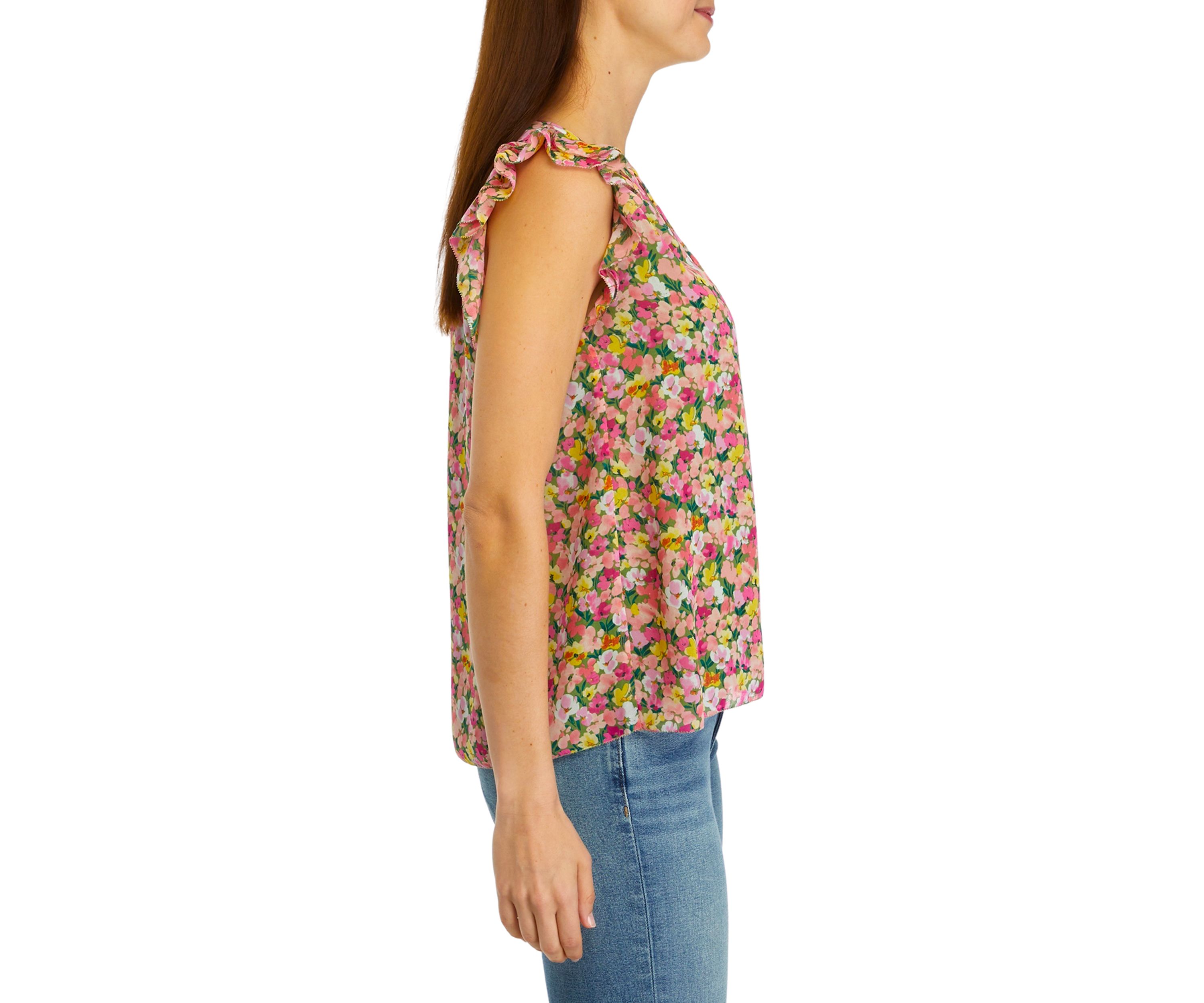Womens Printed Flutter Sleeve Top