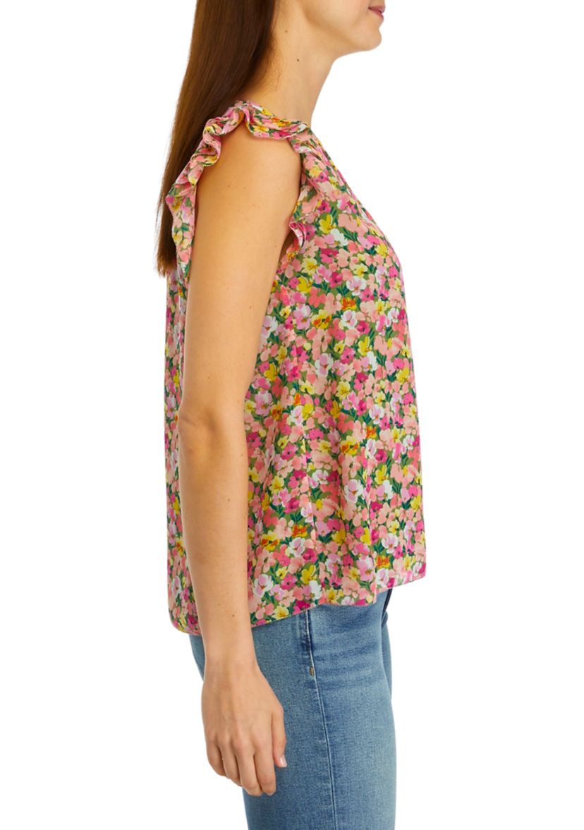 Womens Printed Flutter Sleeve Top