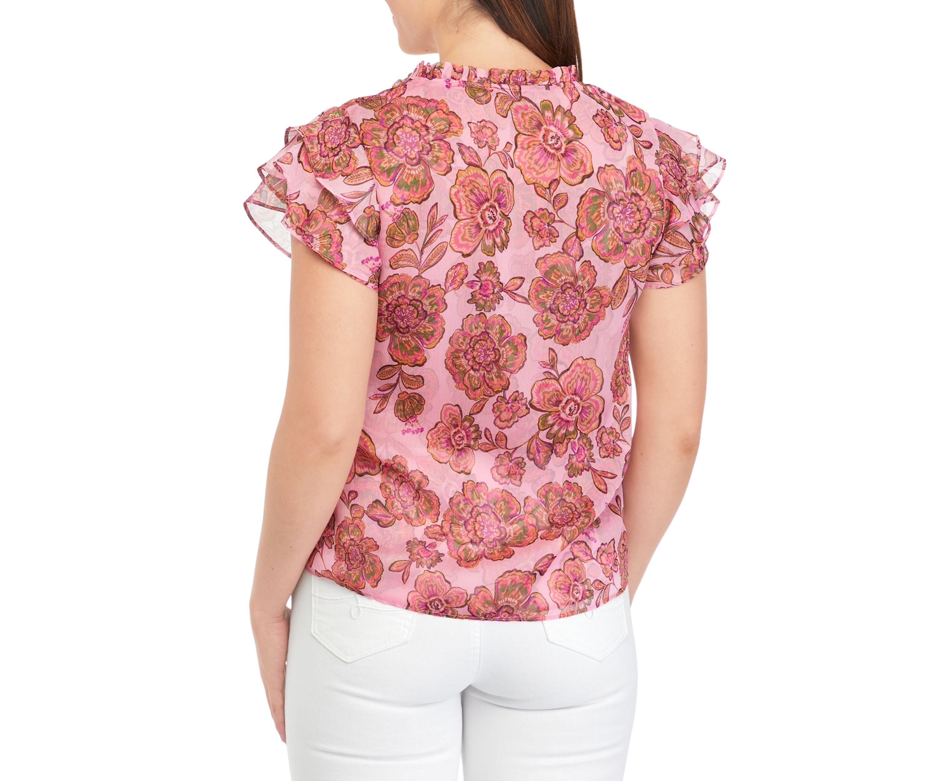 Womens Flutter Sleeve Printed Blouse