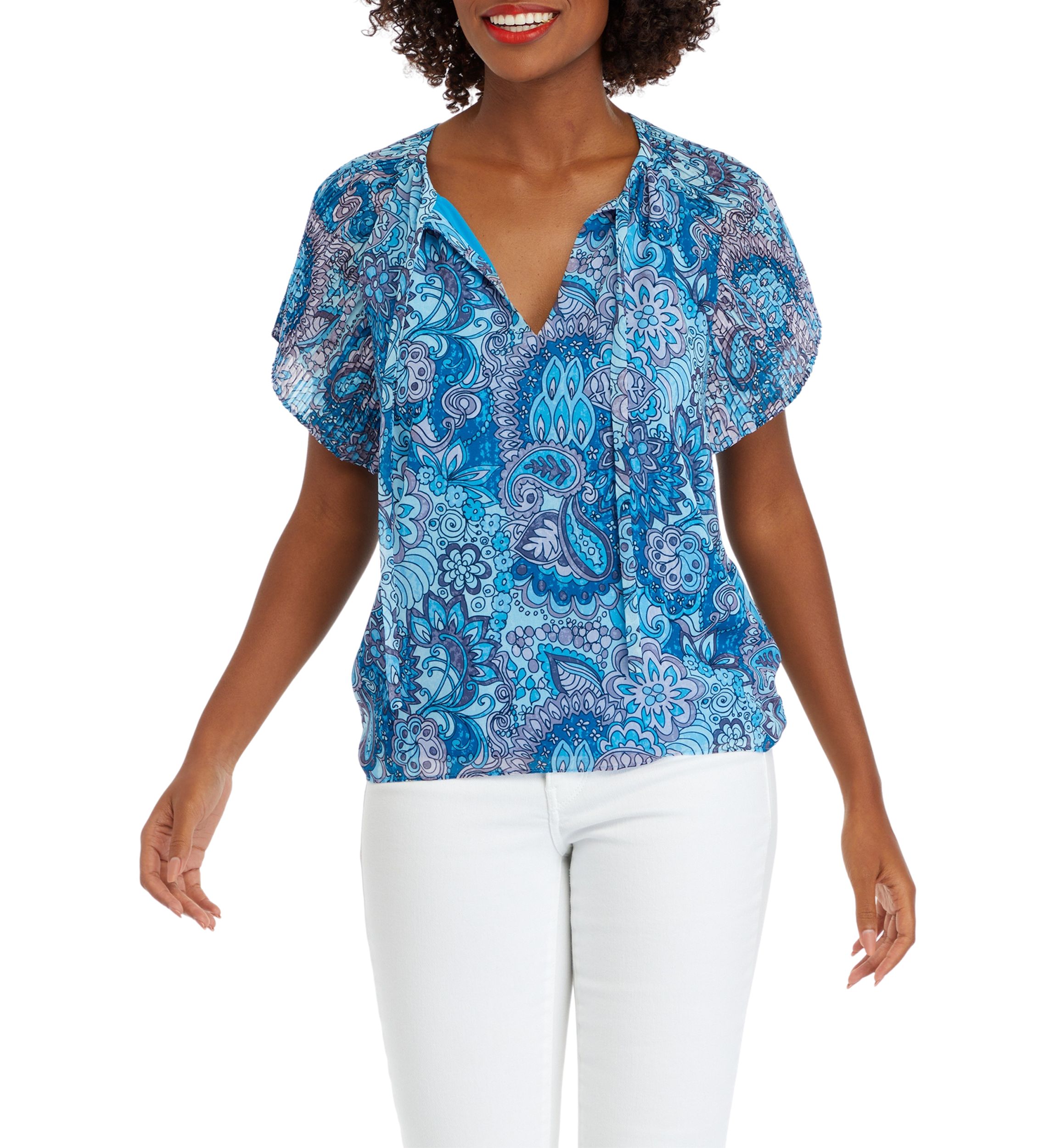 Womens Short Sleeve Printed Blouse