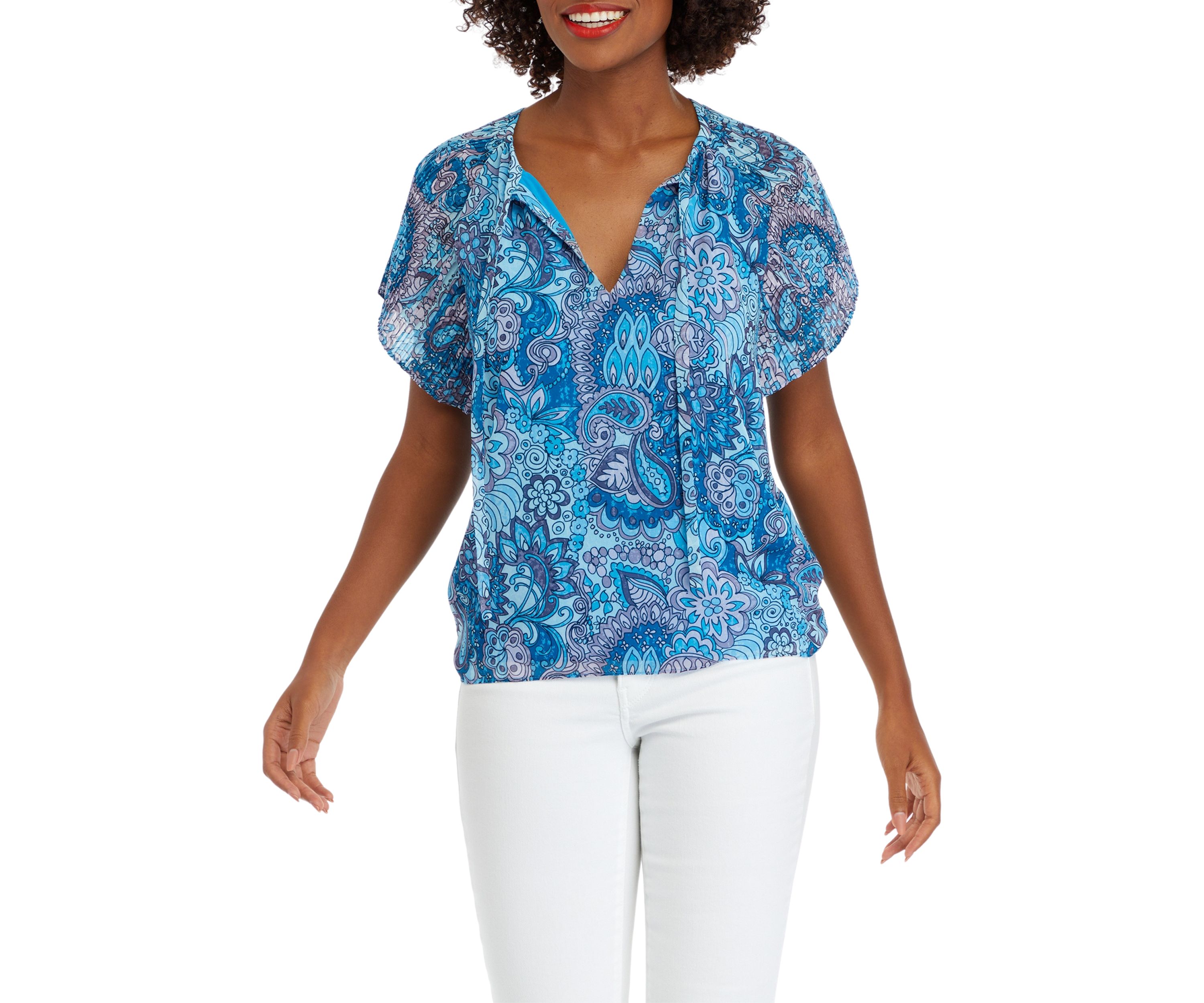Womens Short Sleeve Printed Blouse