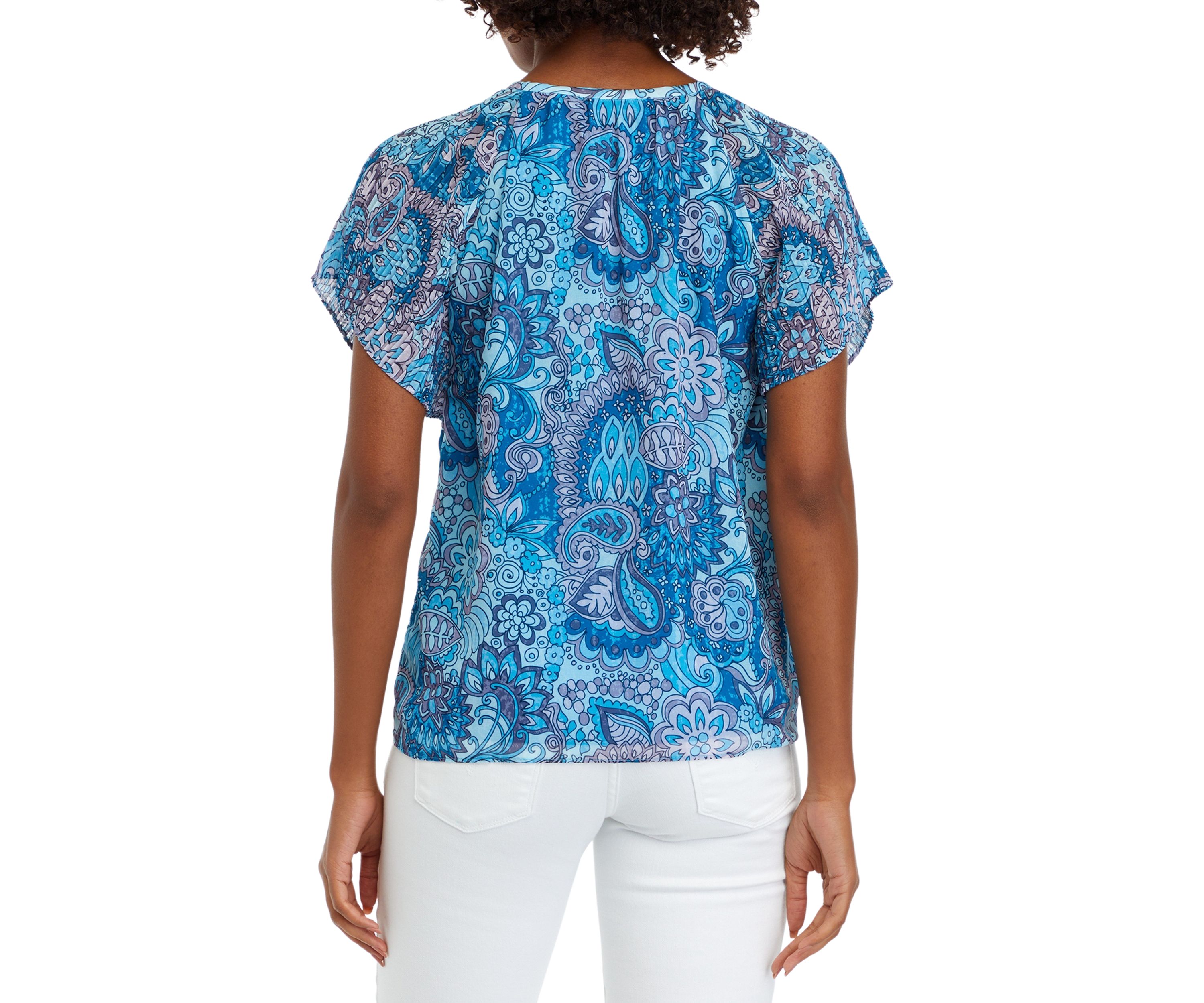 Womens Short Sleeve Printed Blouse
