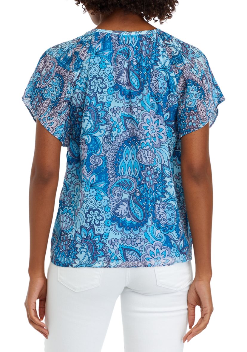 Womens Short Sleeve Printed Blouse