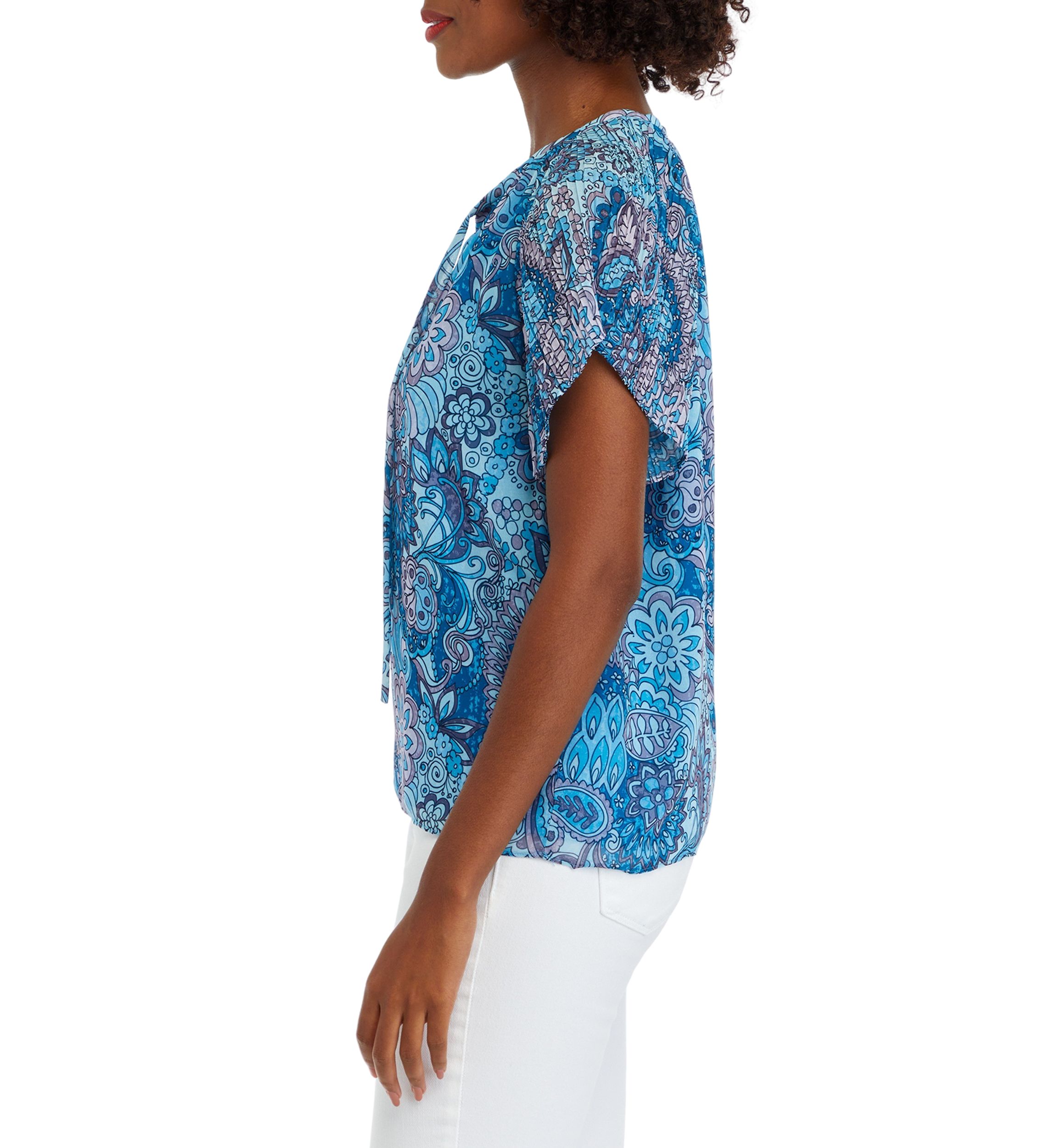 Womens Short Sleeve Printed Blouse