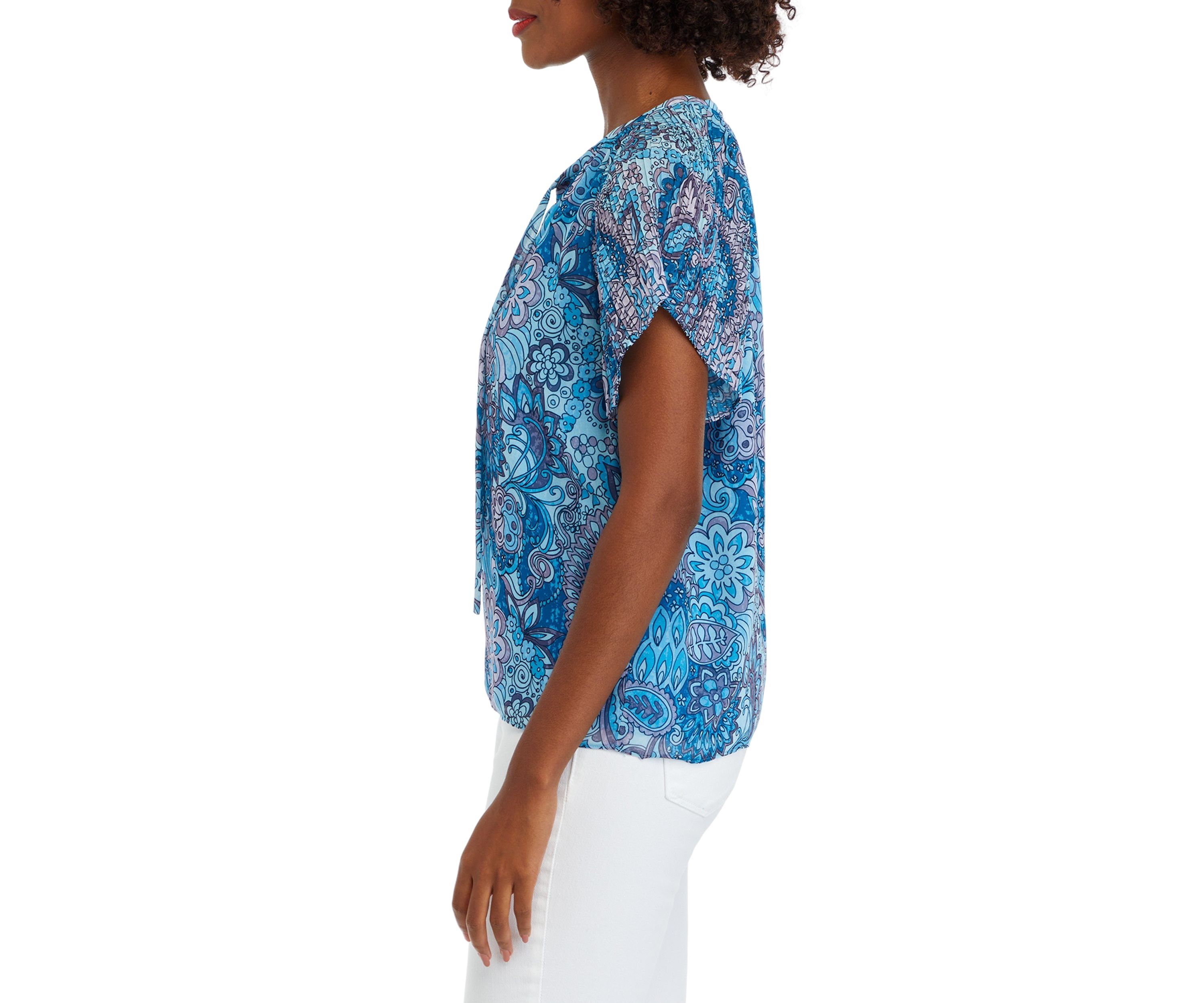 Womens Short Sleeve Printed Blouse