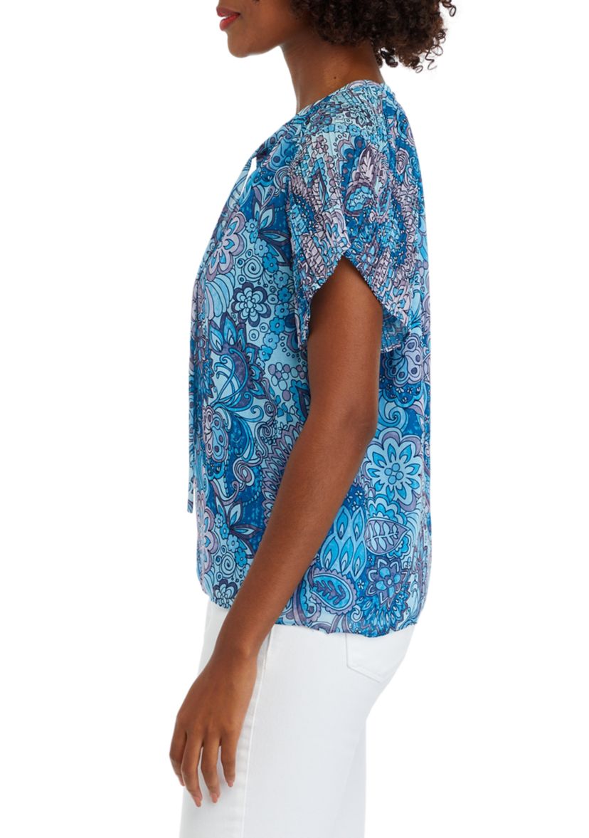 Womens Short Sleeve Printed Blouse