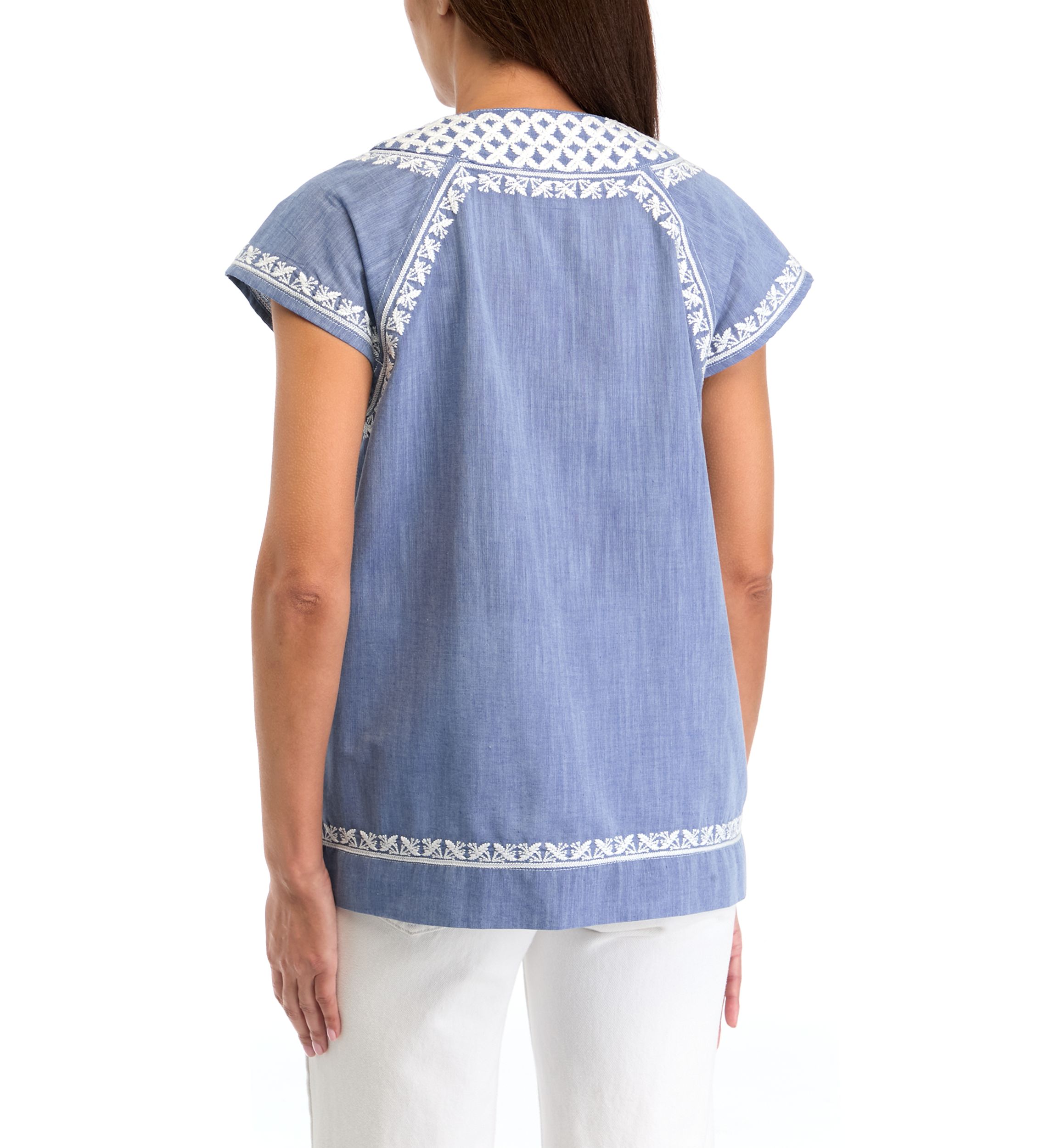 Womens Embroidered Split Neck Top