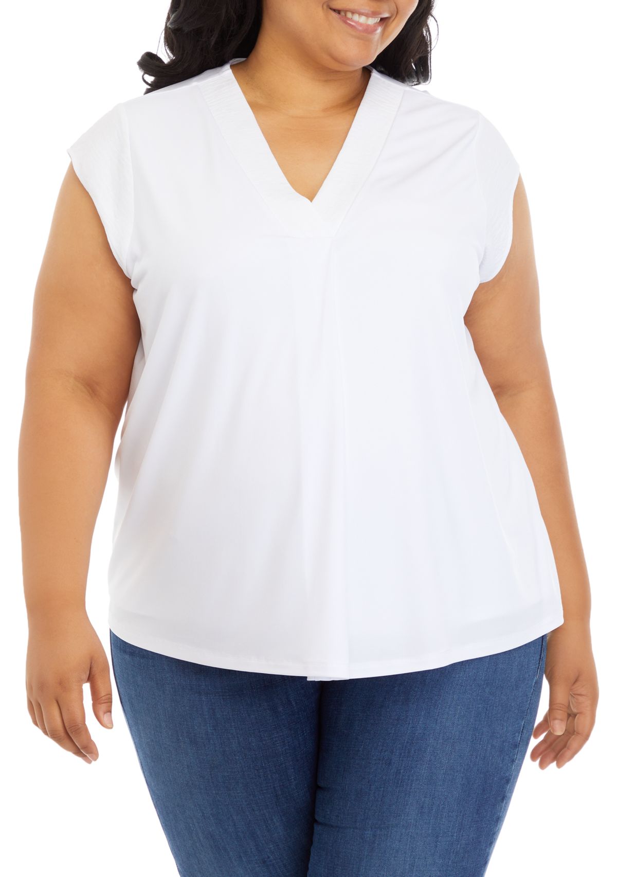 Plus Size Cap Sleeve Solid Knit Top