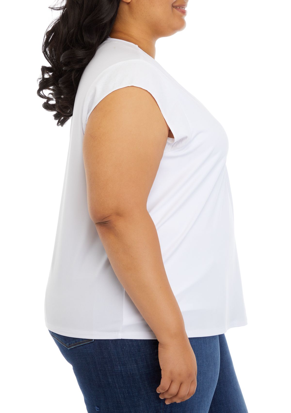 Plus Size Cap Sleeve Solid Knit Top