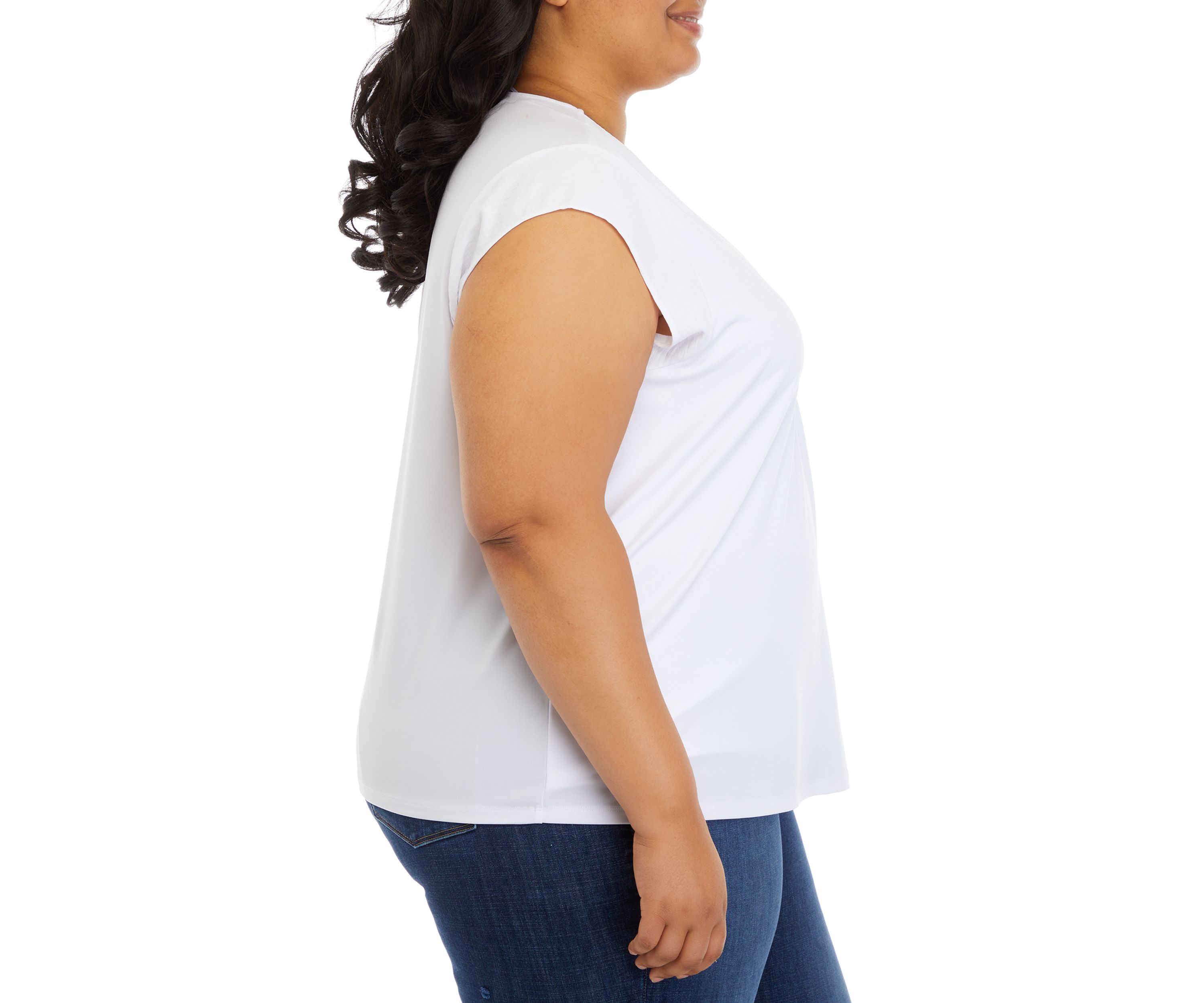 Plus Size Cap Sleeve Solid Knit Top