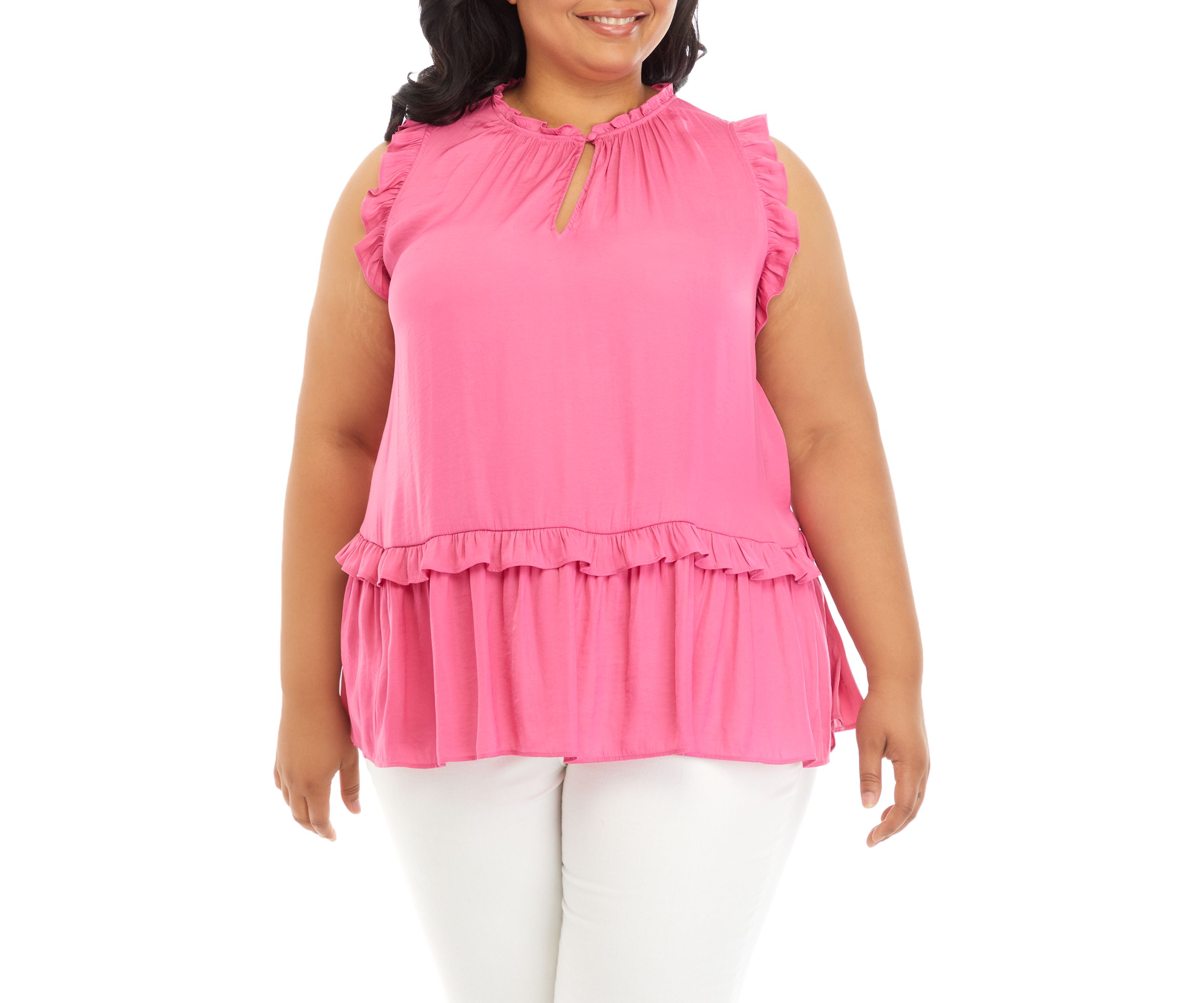 Plus Size Sleeveless Tiered Airflow Woven Top 