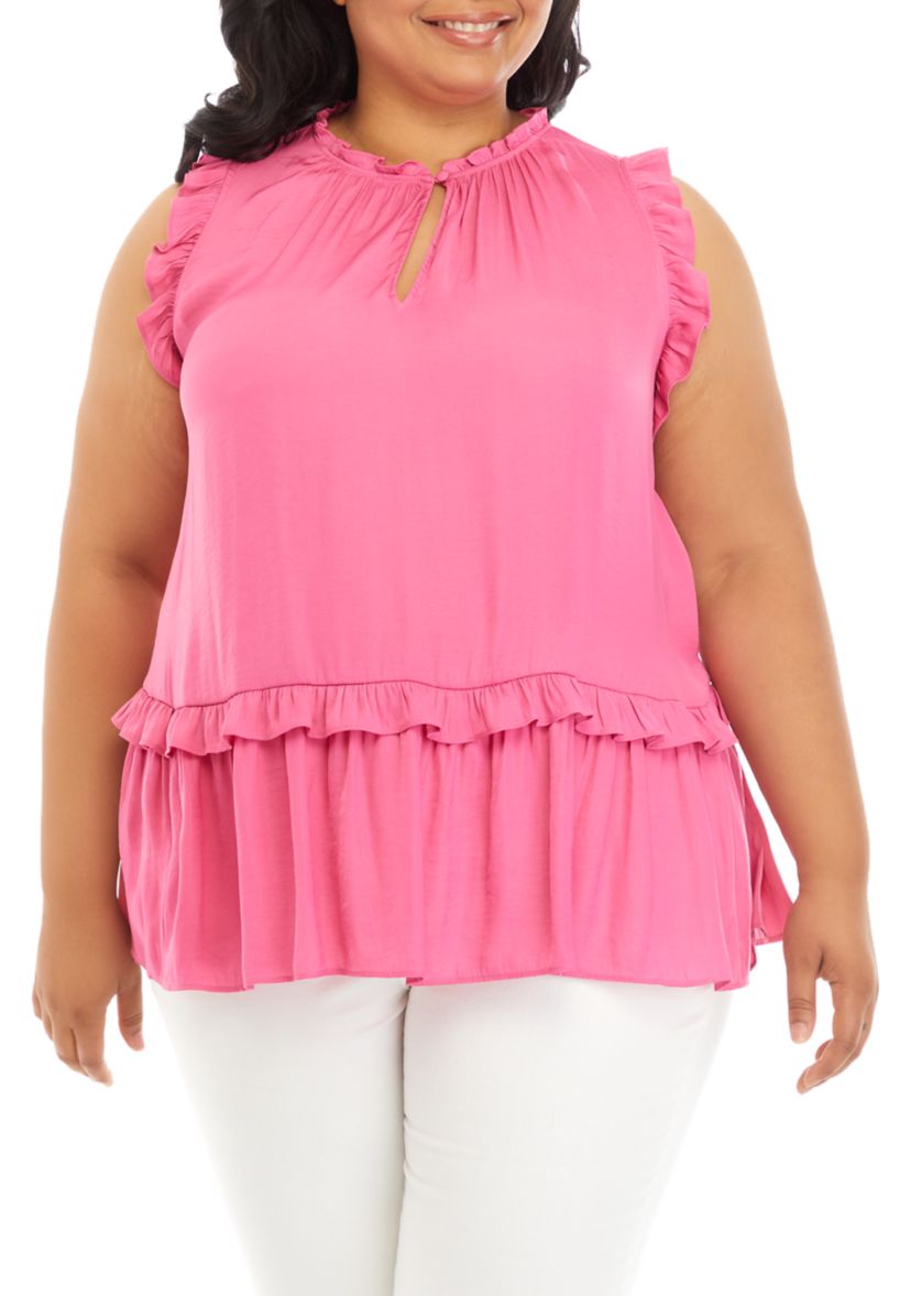 Plus Size Sleeveless Tiered Airflow Woven Top 