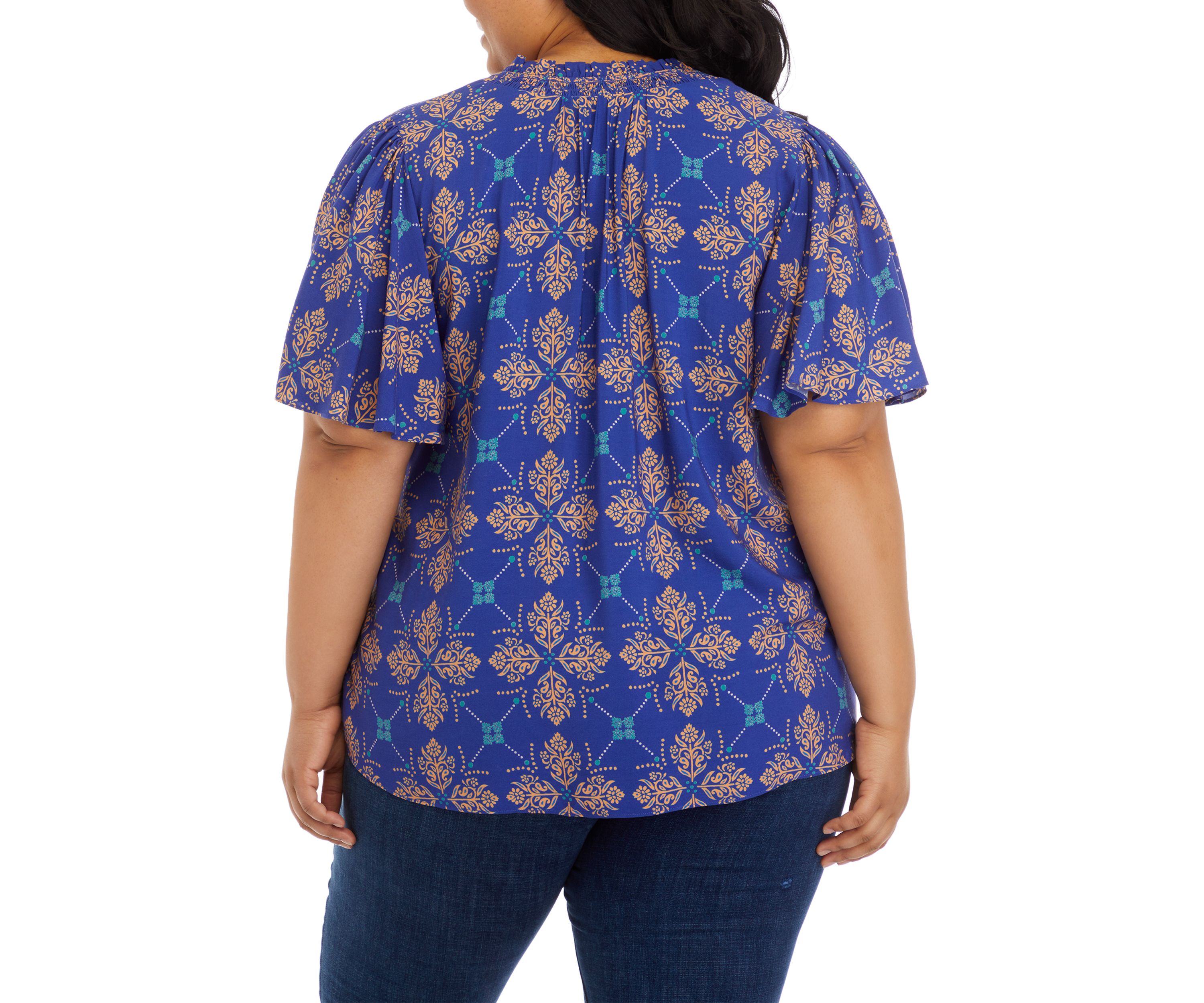 Plus Size Short Sleeve Peasant Woven Top 