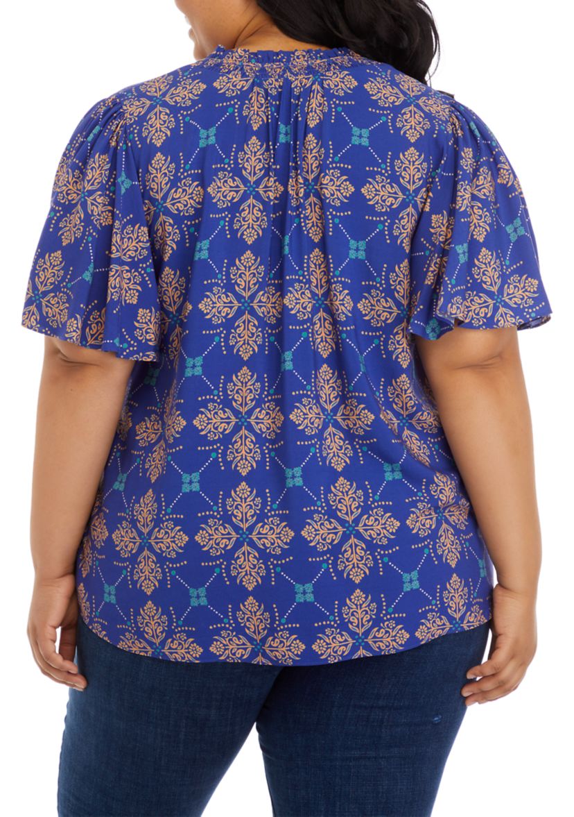 Plus Size Short Sleeve Peasant Woven Top 