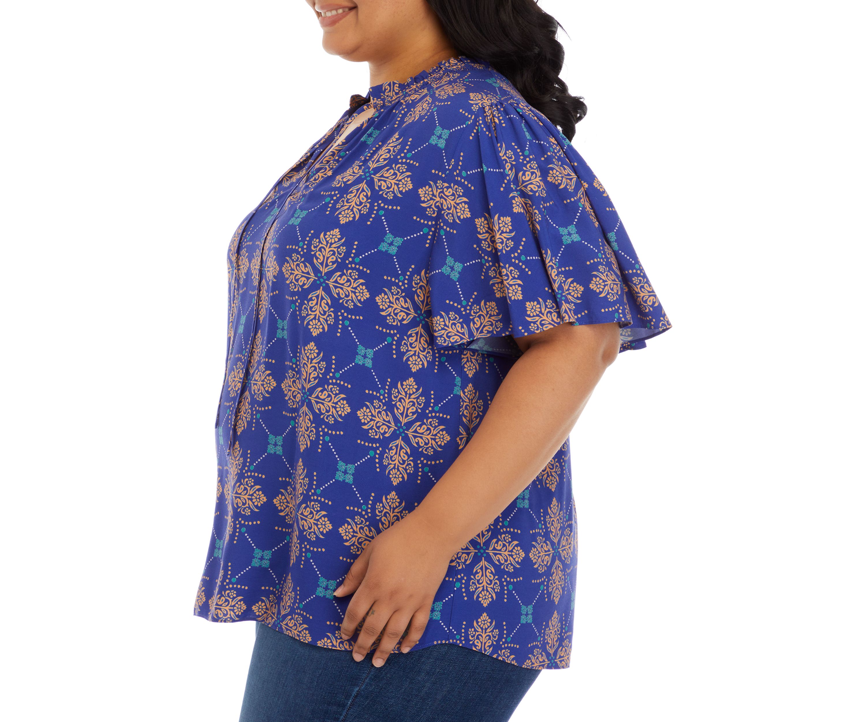 Plus Size Short Sleeve Peasant Woven Top 