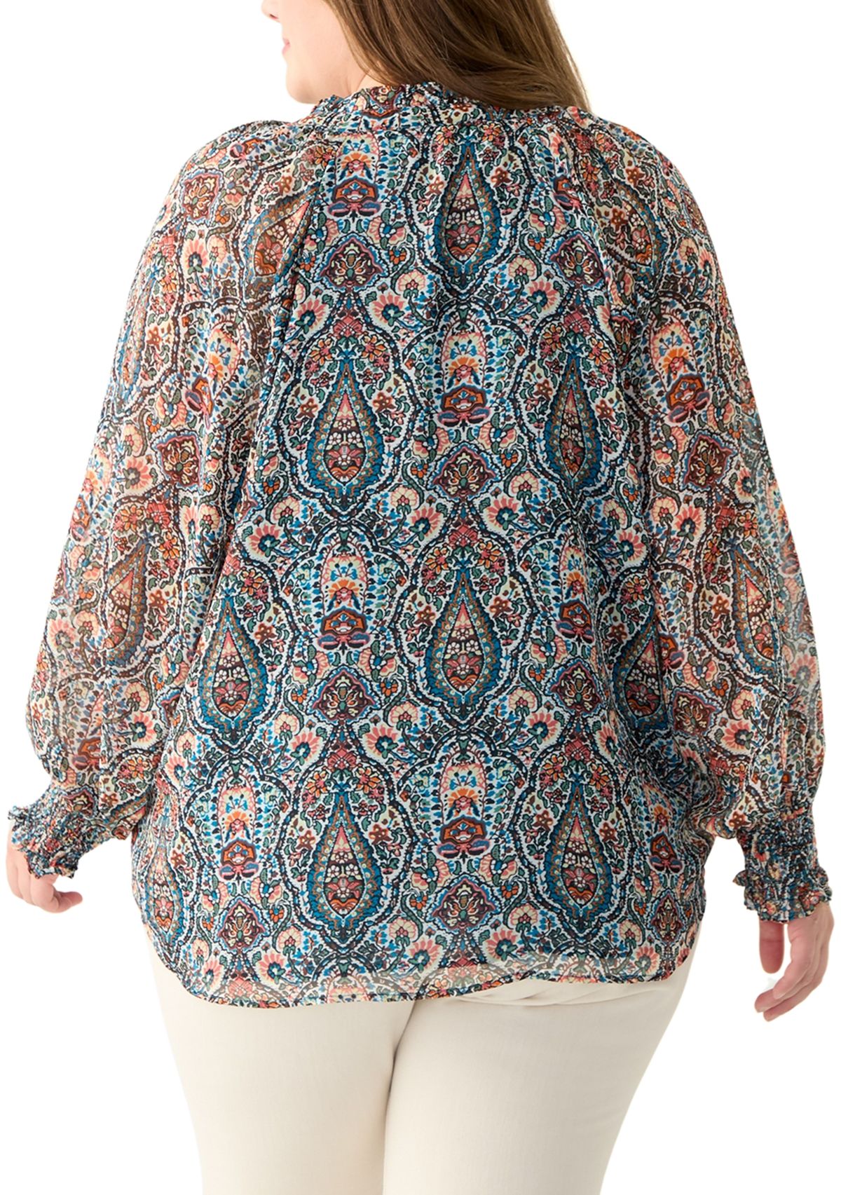 Plus Size Long Sleeve Printed Blouse