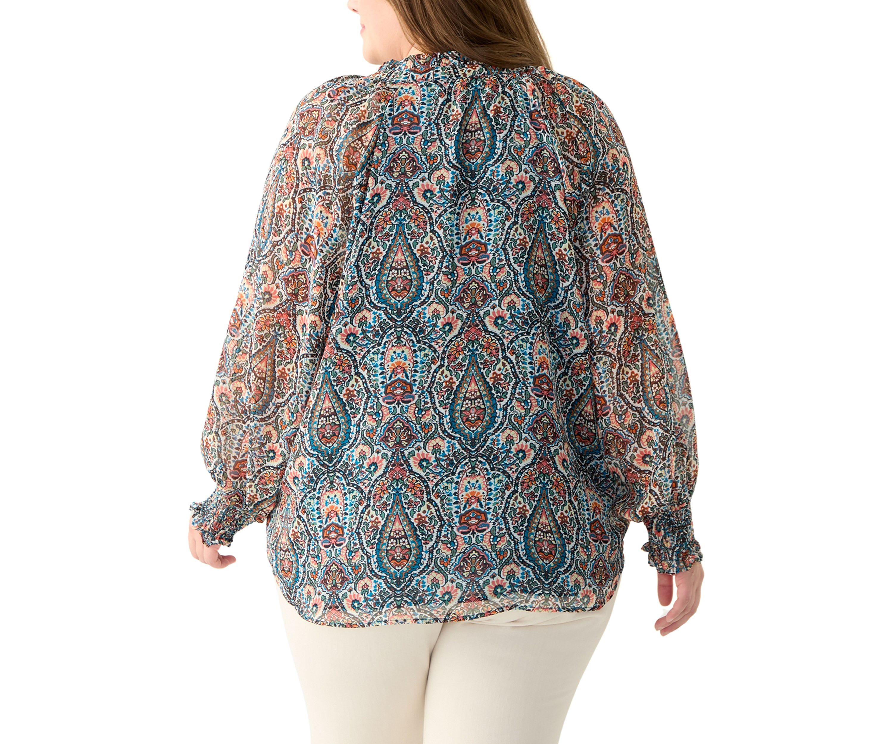 Plus Size Long Sleeve Printed Blouse