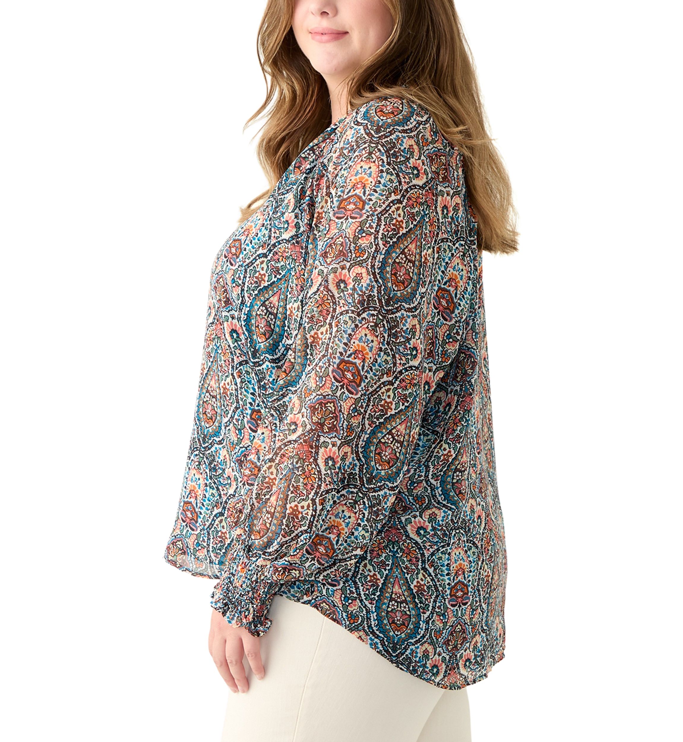 Plus Size Long Sleeve Printed Blouse