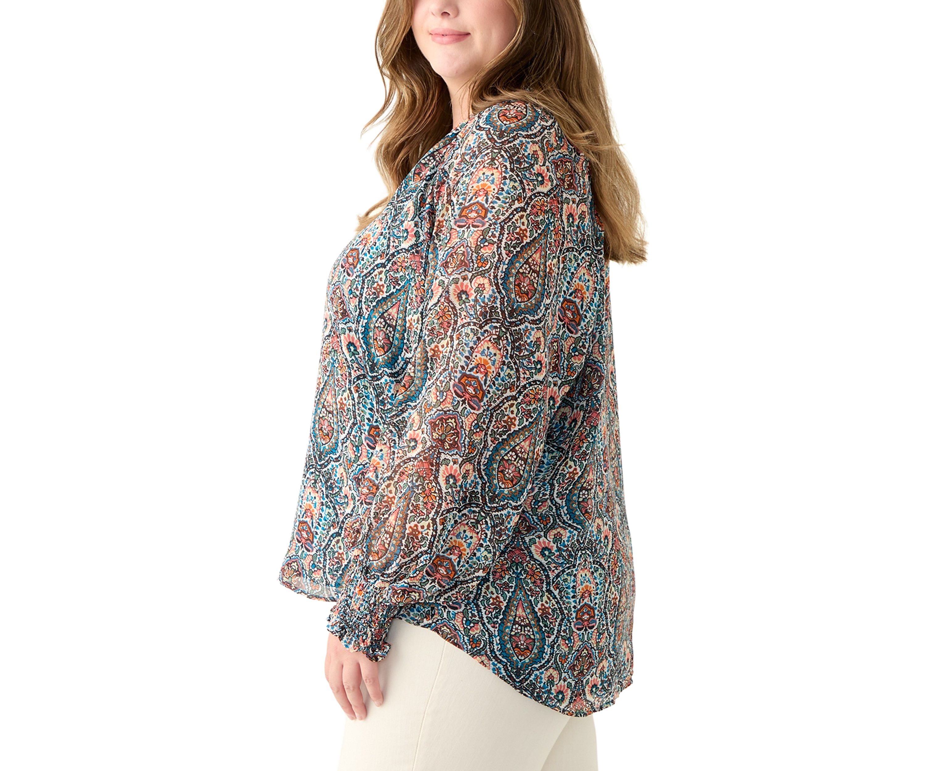 Plus Size Long Sleeve Printed Blouse