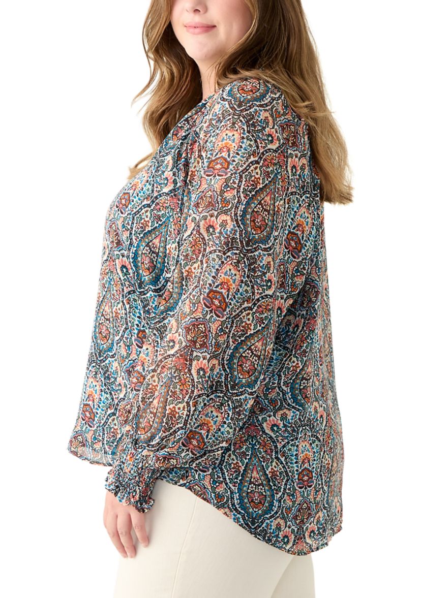 Plus Size Long Sleeve Printed Blouse