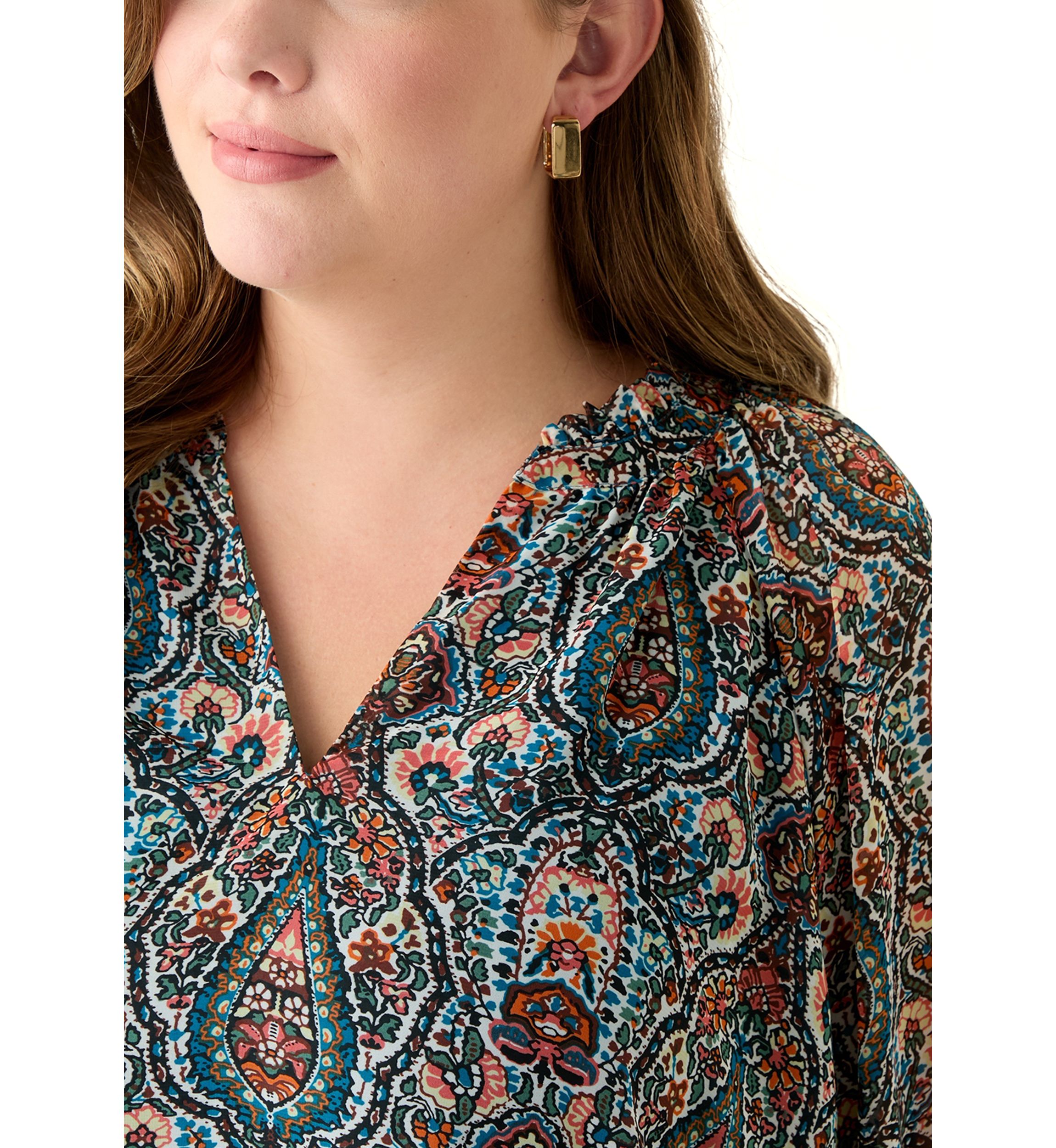 Plus Size Long Sleeve Printed Blouse