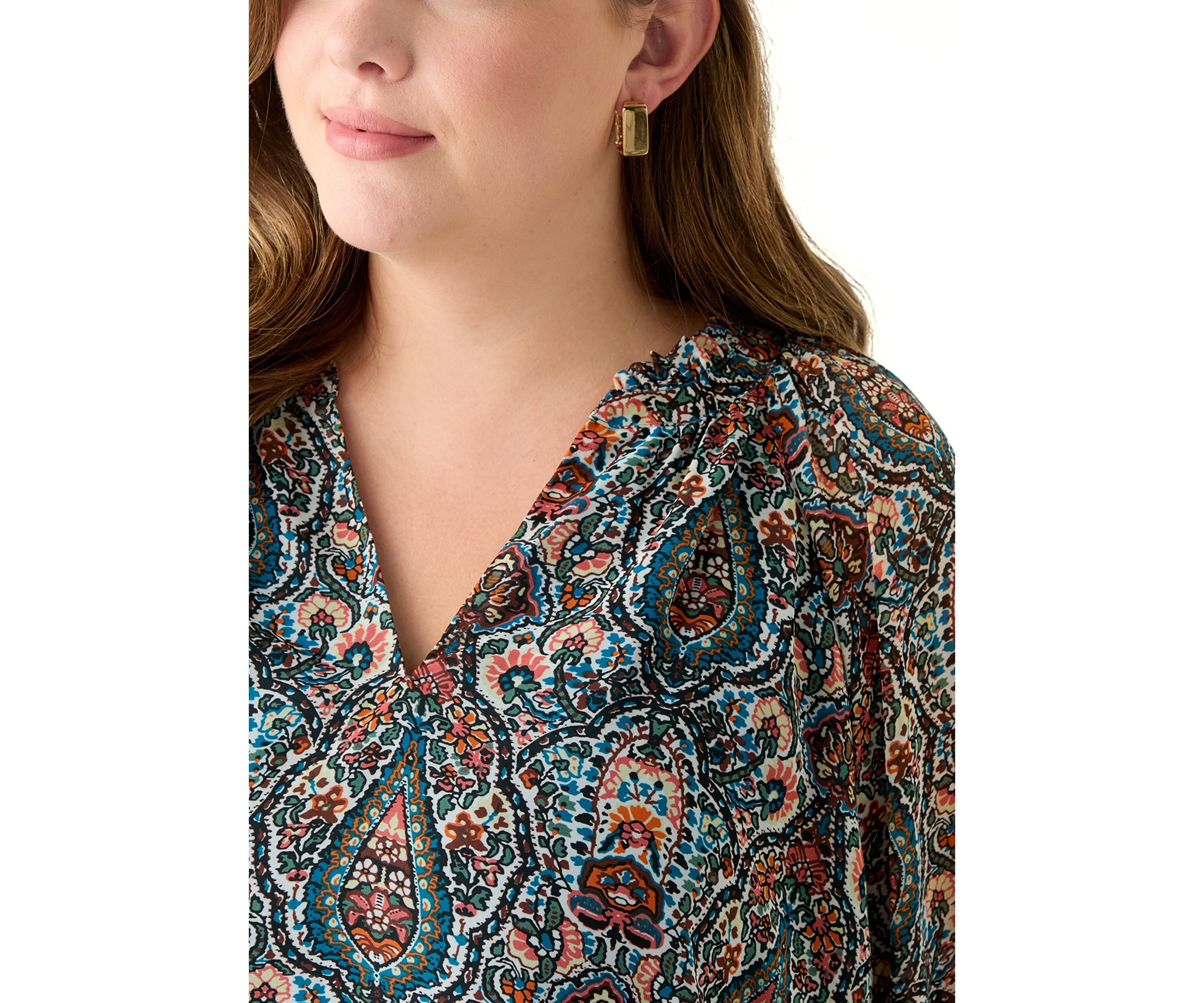 Plus Size Long Sleeve Printed Blouse