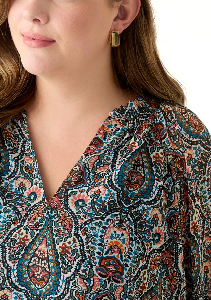 Plus Size Long Sleeve Printed Blouse