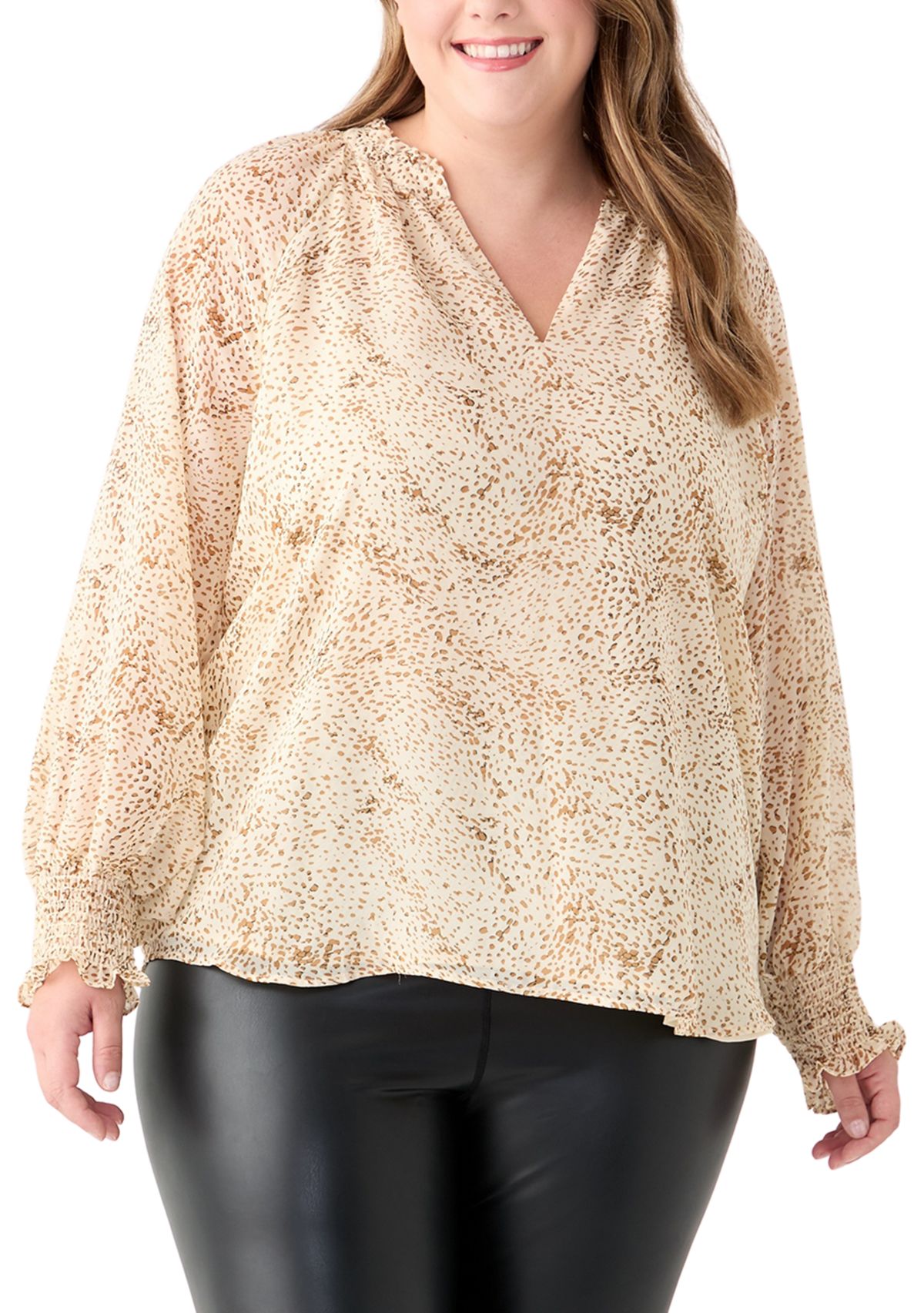 Plus Size Long Sleeve Printed Blouse