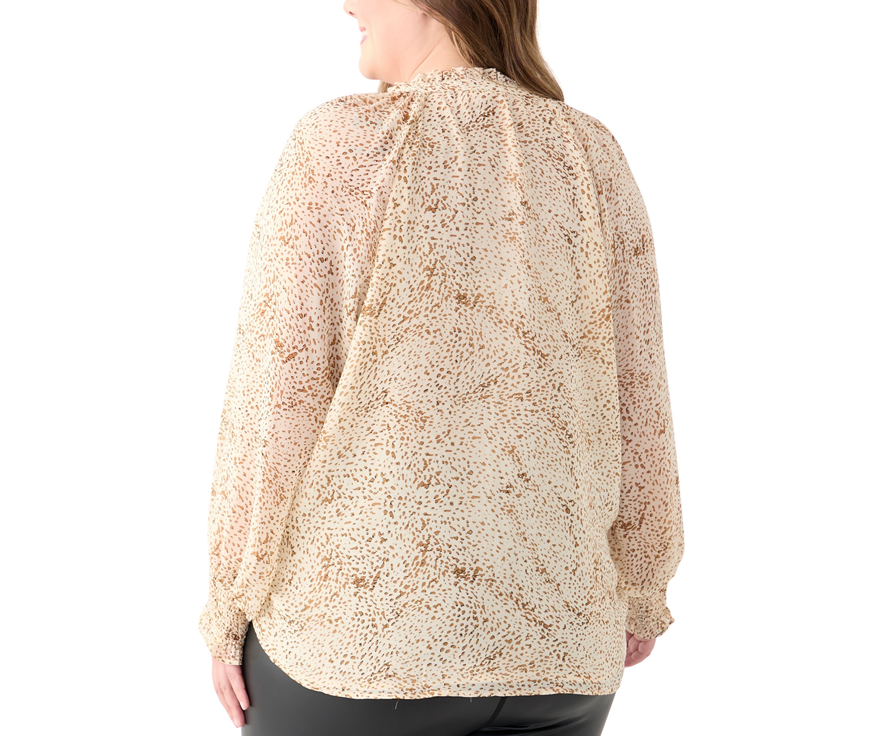 Plus Size Long Sleeve Printed Blouse