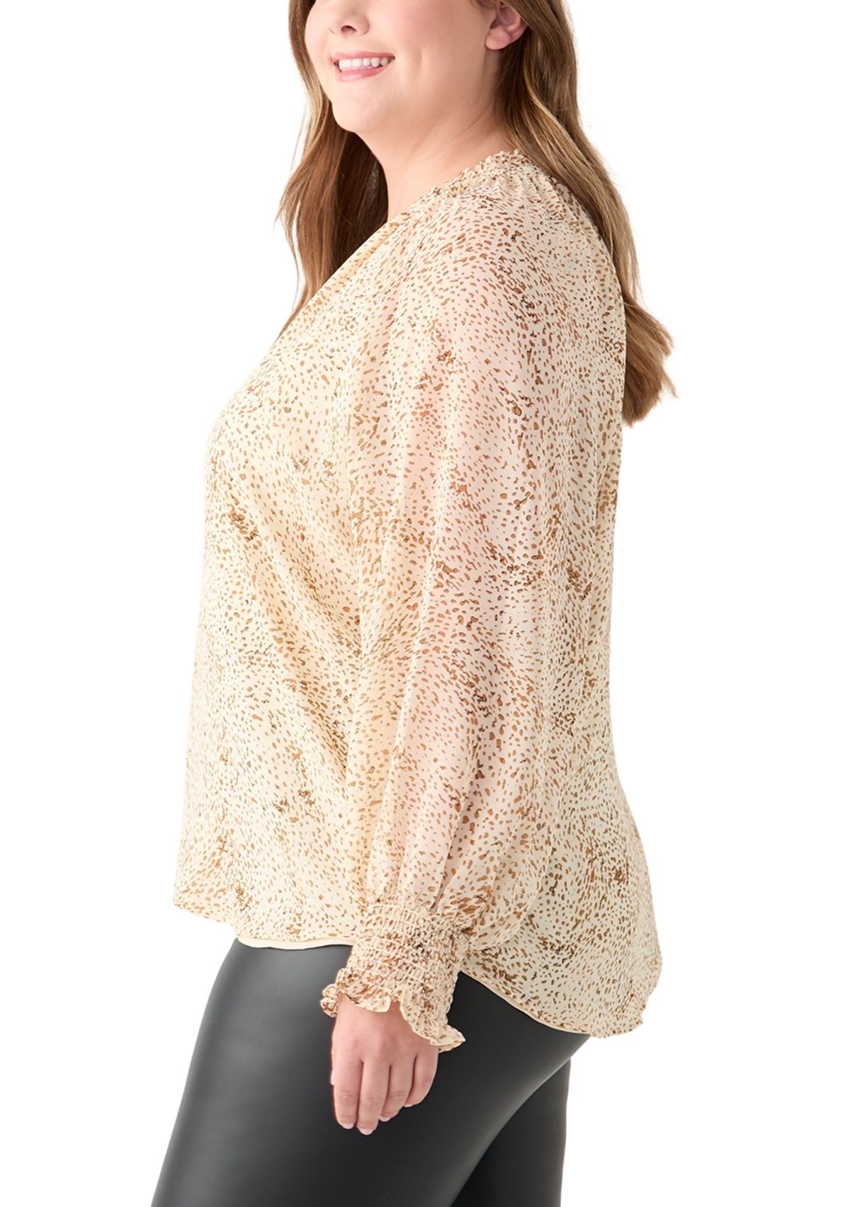 Plus Size Long Sleeve Printed Blouse