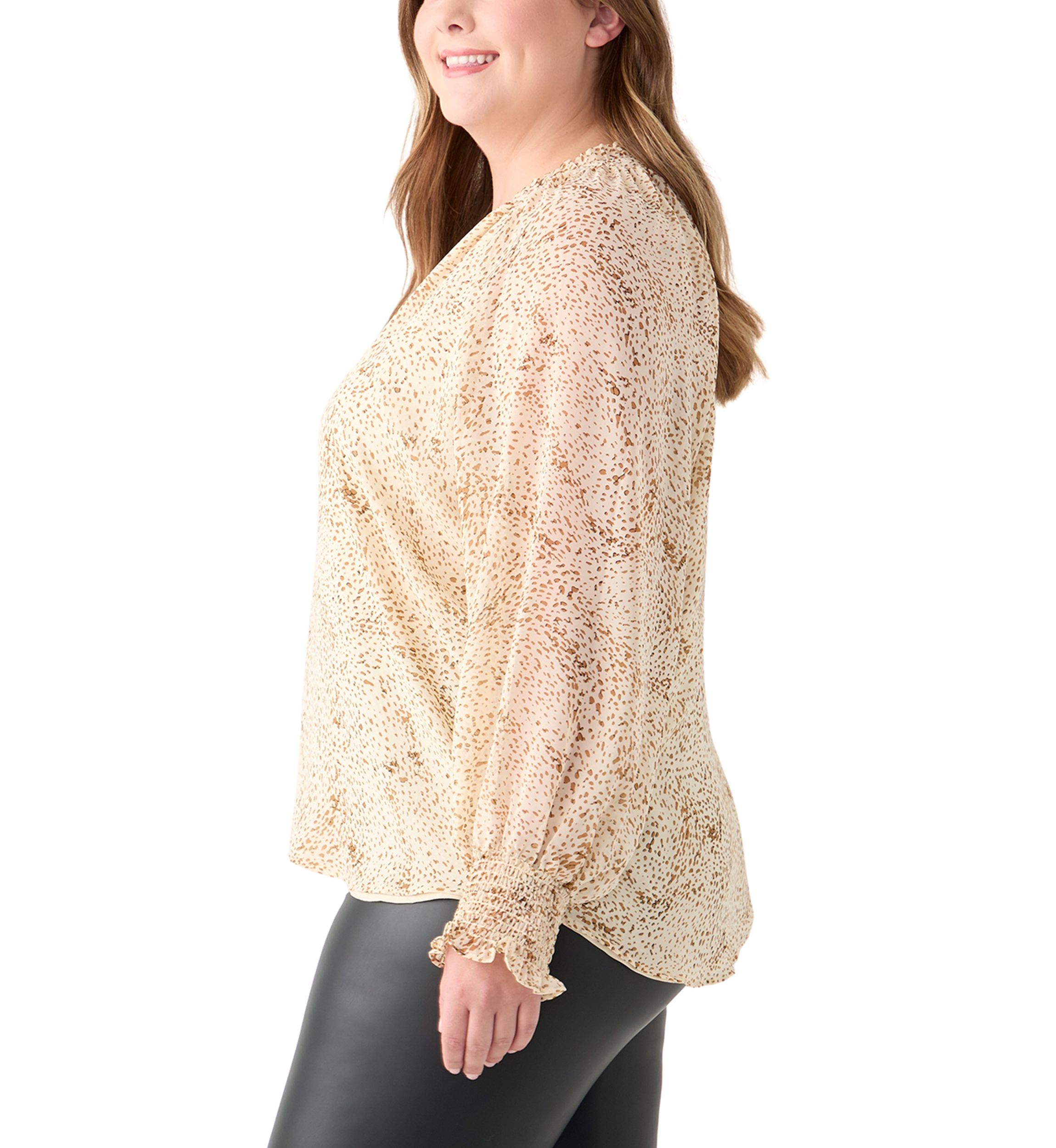 Plus Size Long Sleeve Printed Blouse