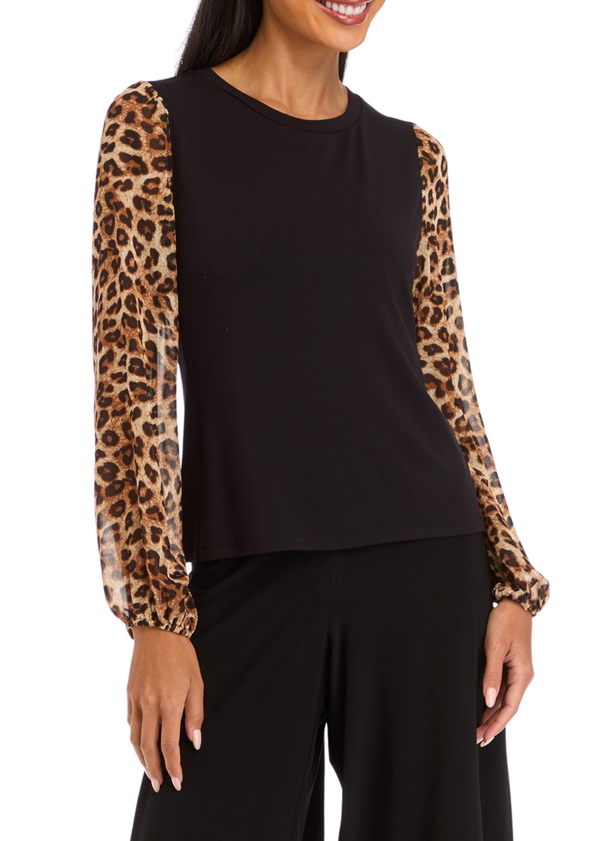 Petite Long Sleeve Crew Neck Jersey Top 