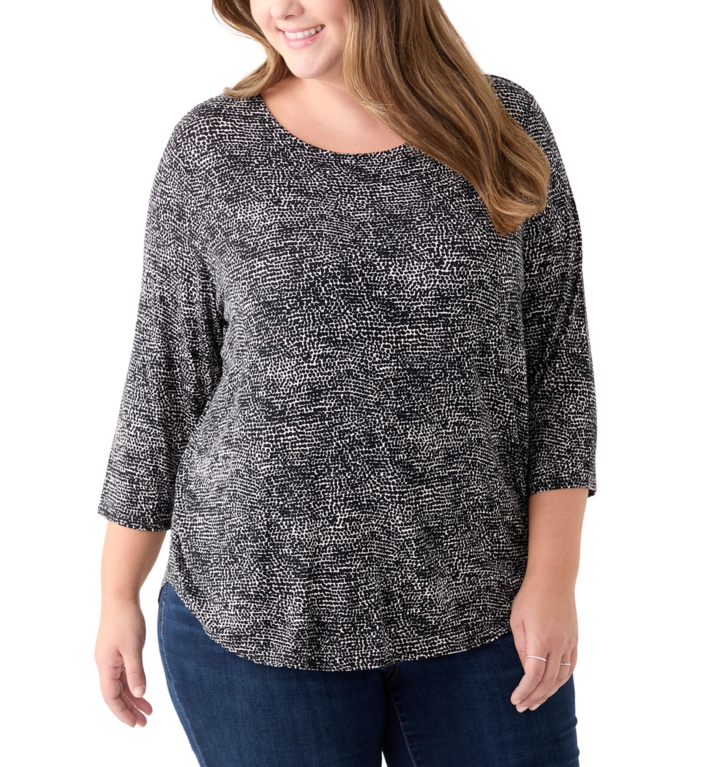 Plus Size 3/4 Sleeve Crew Round Neck High Low Shirt